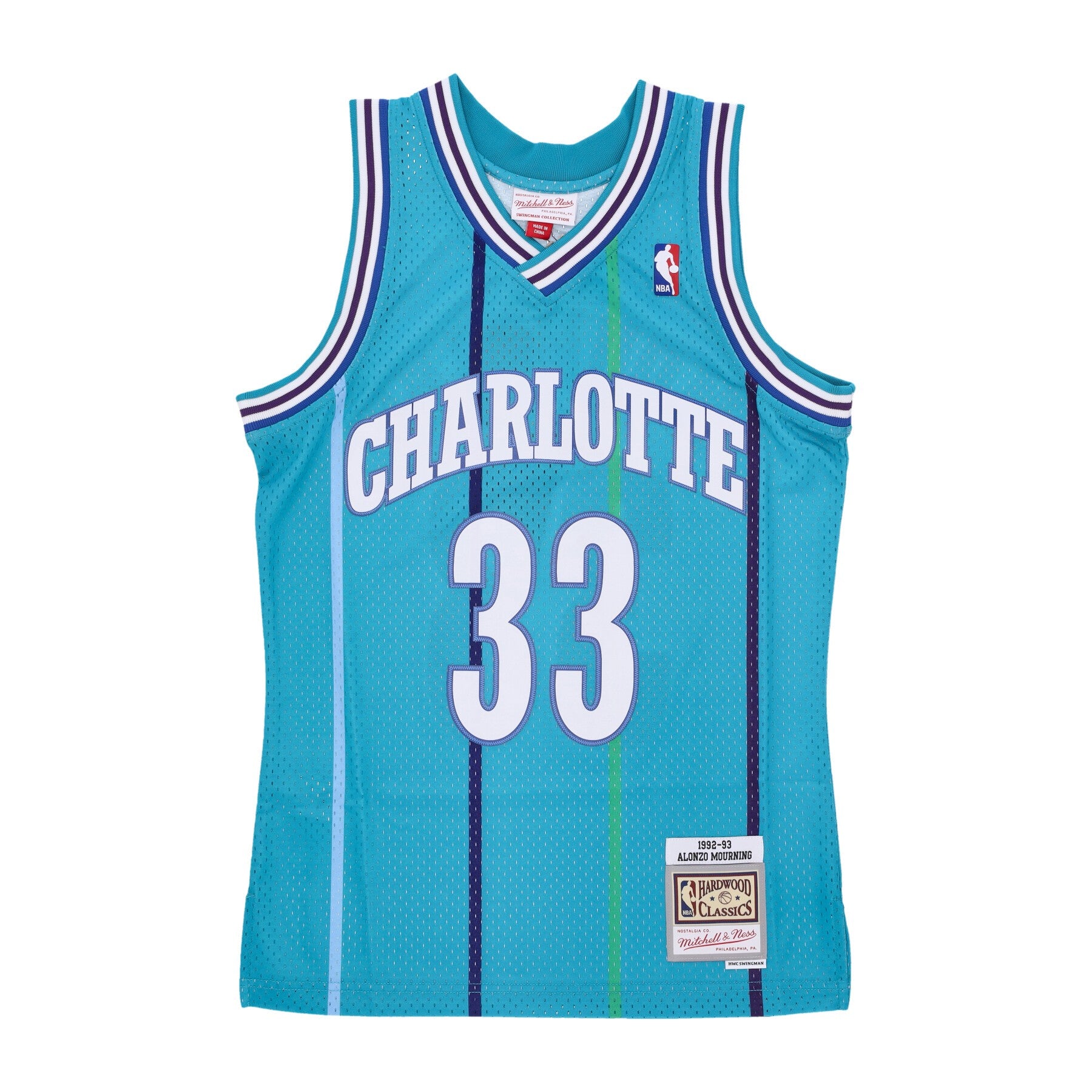 Mitchell & Ness, Canotta Basket Uomo Nba Swingman Jersey No 33 Alonzo Mourning Chahor, Original Team Colors