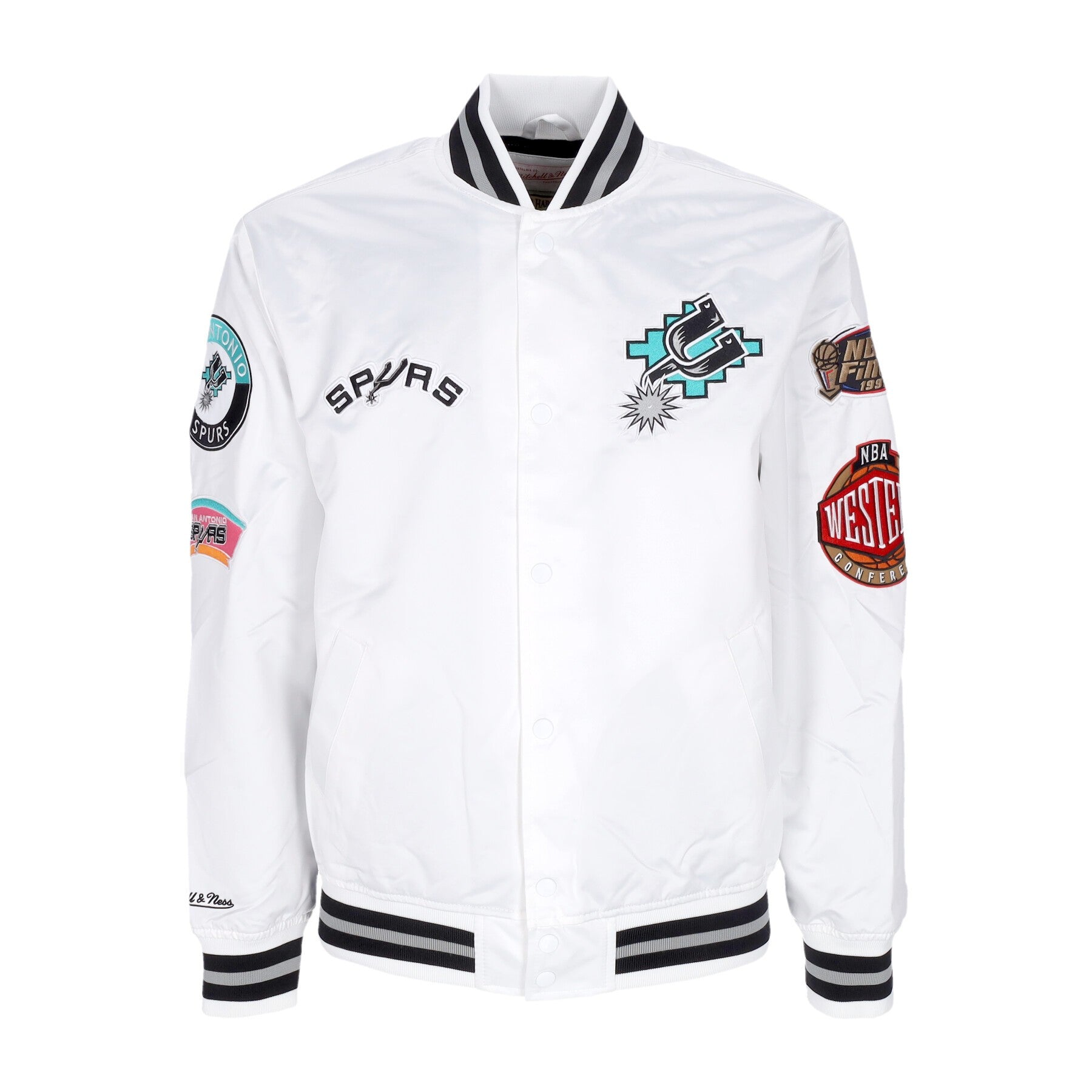 Mitchell & Ness, Giubbotto Bomber Uomo Nba Hometown Lw Satin Jacket Hardwood Classics Saaspu, White