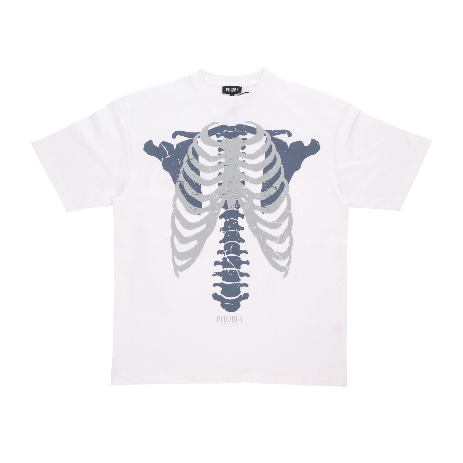 Phobia, Maglietta Uomo Skeleton Print Tee, Off White/grey