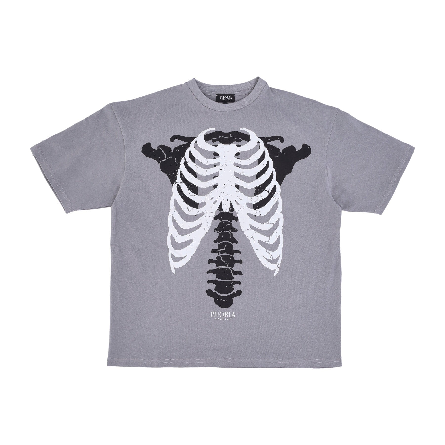 Herren-T-Shirt mit Skeleton-Print in Grau/Schwarz