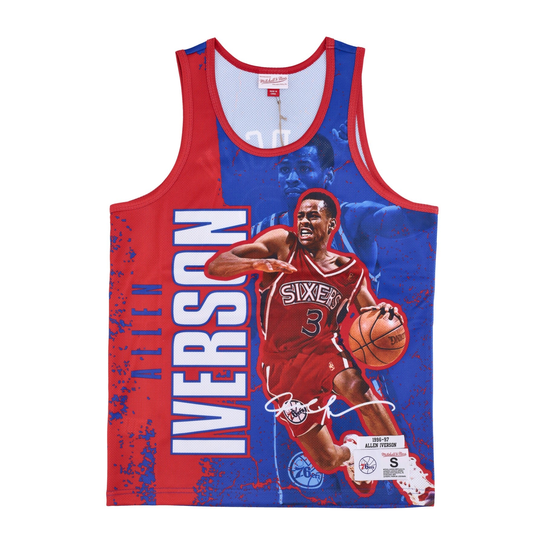 Mitchell & Ness, Canotta Tipo Basket Uomo Nba Burst Mesh Tank No 3 Allen Iverson Phi76e, Original Team Colors