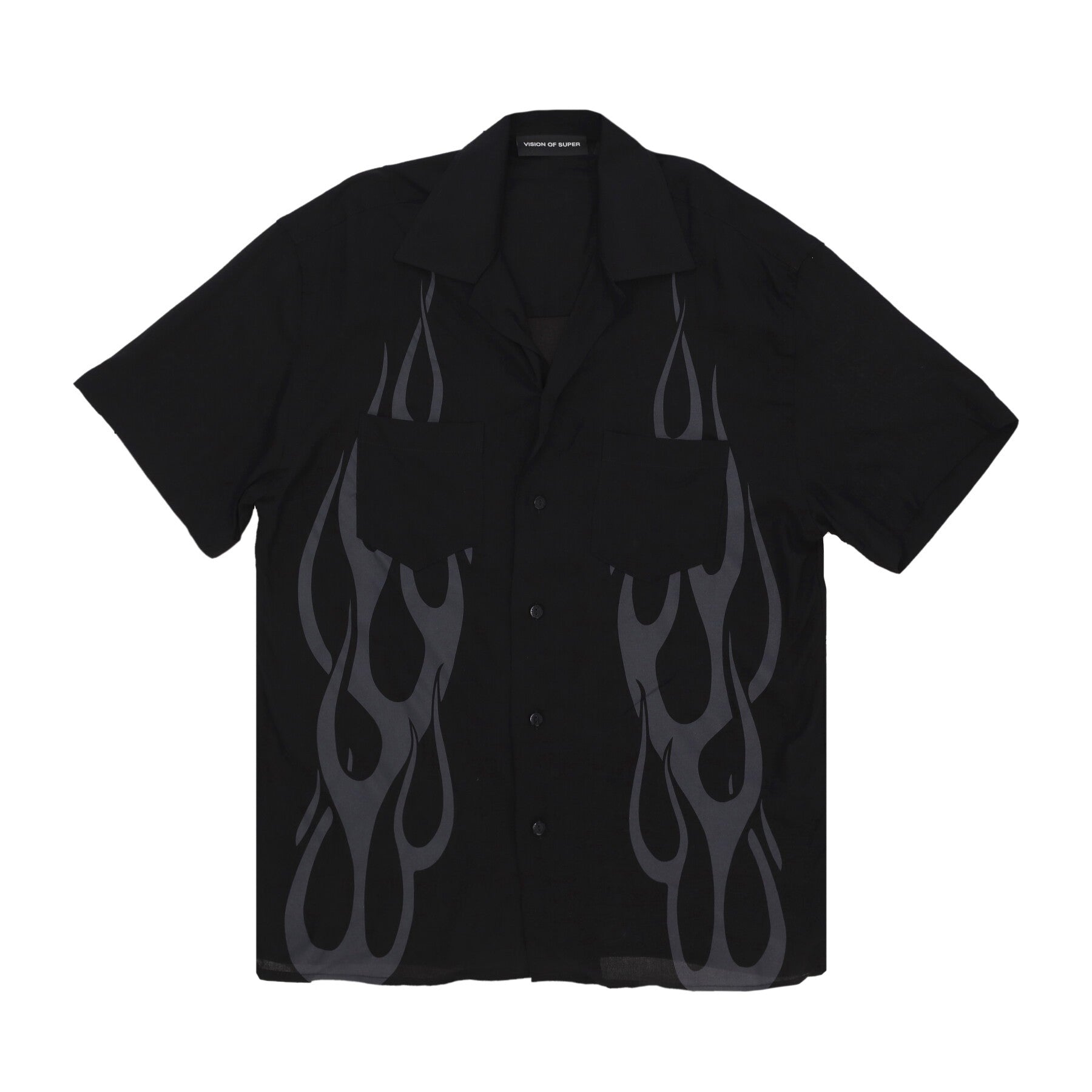 Vision Of Super, Camicia Manica Corta Uomo Flames Shirt, Black/grey