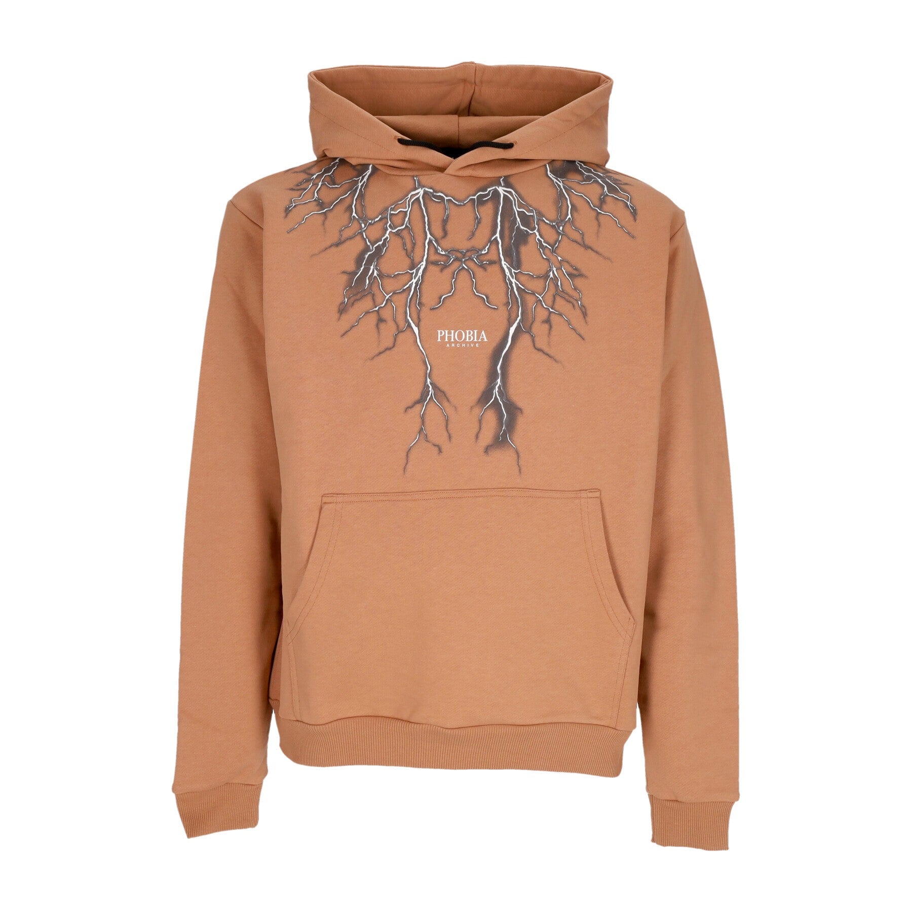 Phobia, Felpa Leggera Cappuccio Uomo Lightning Print Hoodie, Terracotta/grey