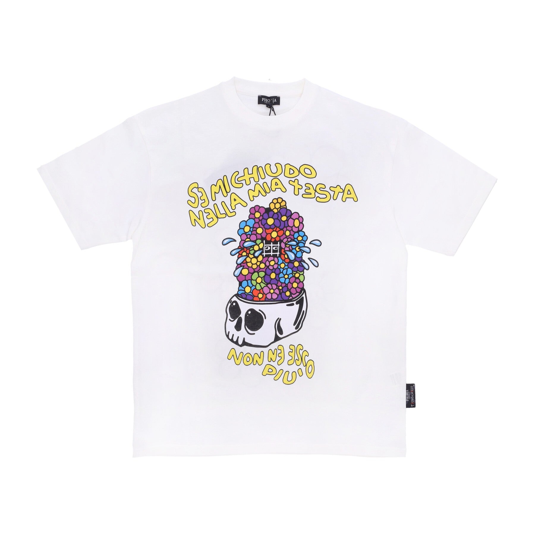 Herren T-Shirt Skull &amp; Flower Print Tee X Testa Di Chezzo Off White