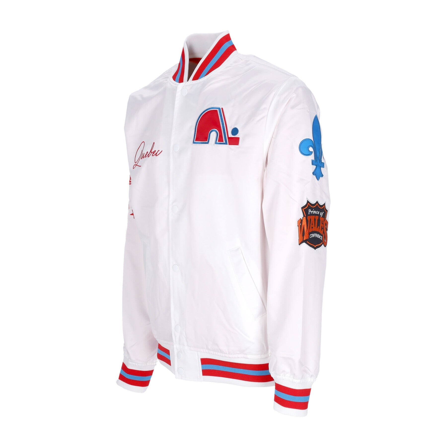 NHL Hometown LW Chaqueta de satén quenor chaqueta de bombardero blanco