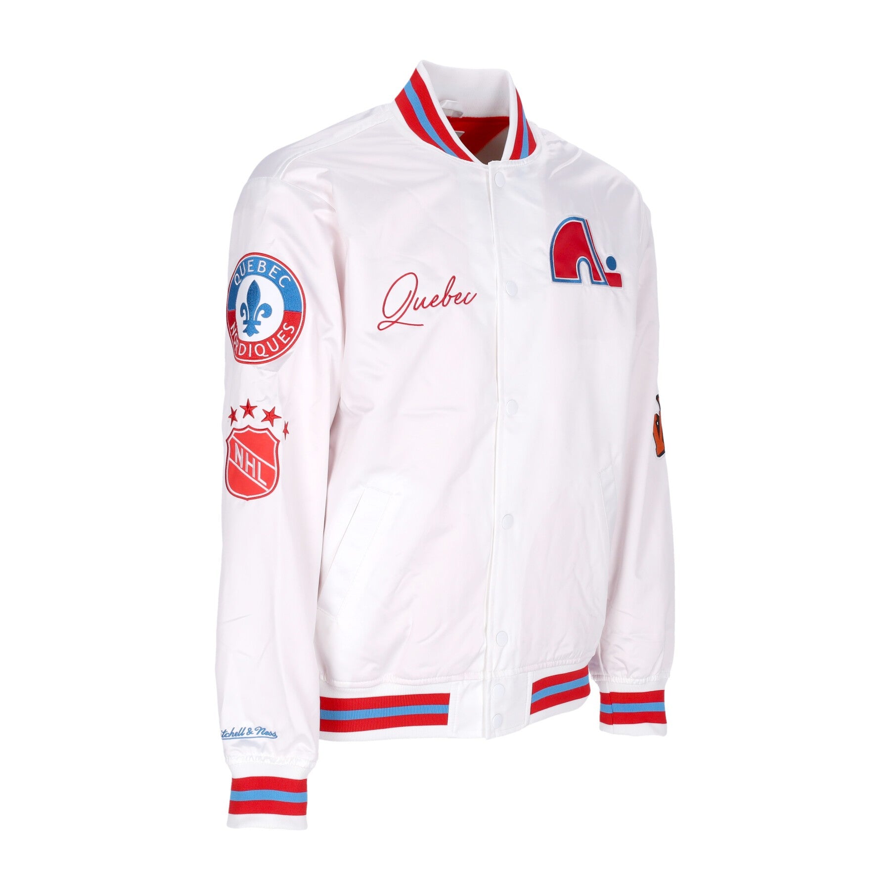 NHL Hometown LW Chaqueta de satén quenor chaqueta de bombardero blanco