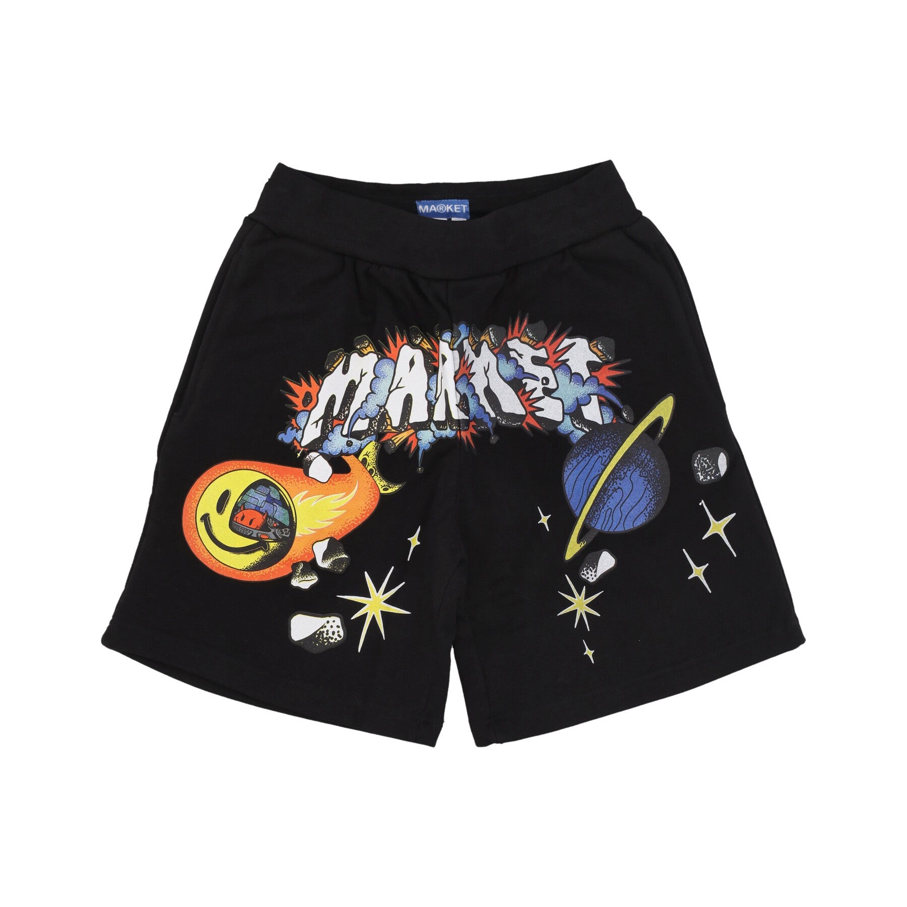 Market, Pantalone Corto Tuta Felpato Uomo Smiley Conflicted Sweatshorts, Black