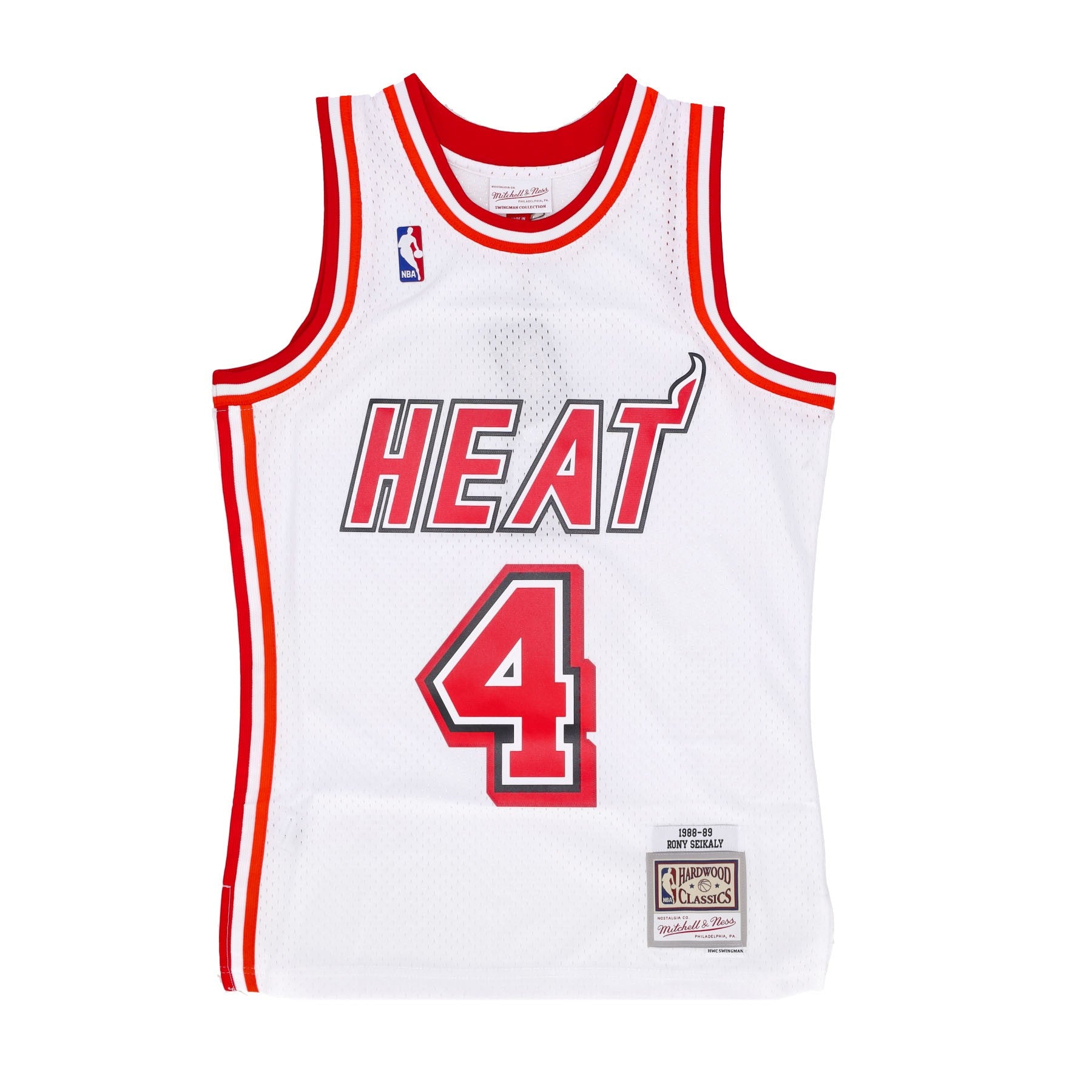 Mitchell & Ness, Canotta Basket Uomo Nba Home Jersey Hardwood Classics No 4 Rony Seikaly 1988-89 Miahea, White/original Team Colors