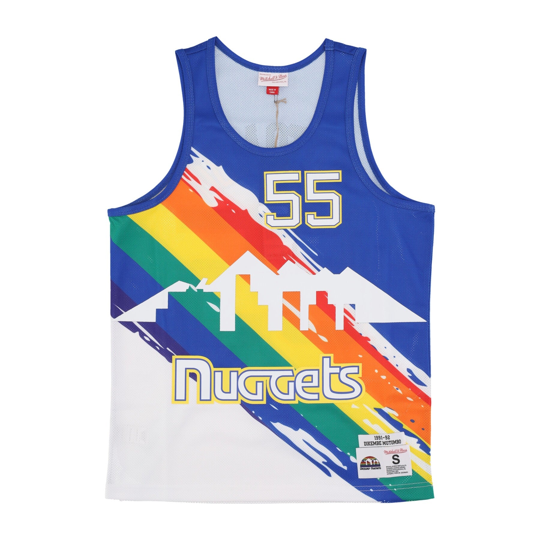 Mitchell & Ness, Canotta Basket Uomo Nba Paint Brush Mesh Tank No 55 Dikembe Mutombo Dennug, Multi/white