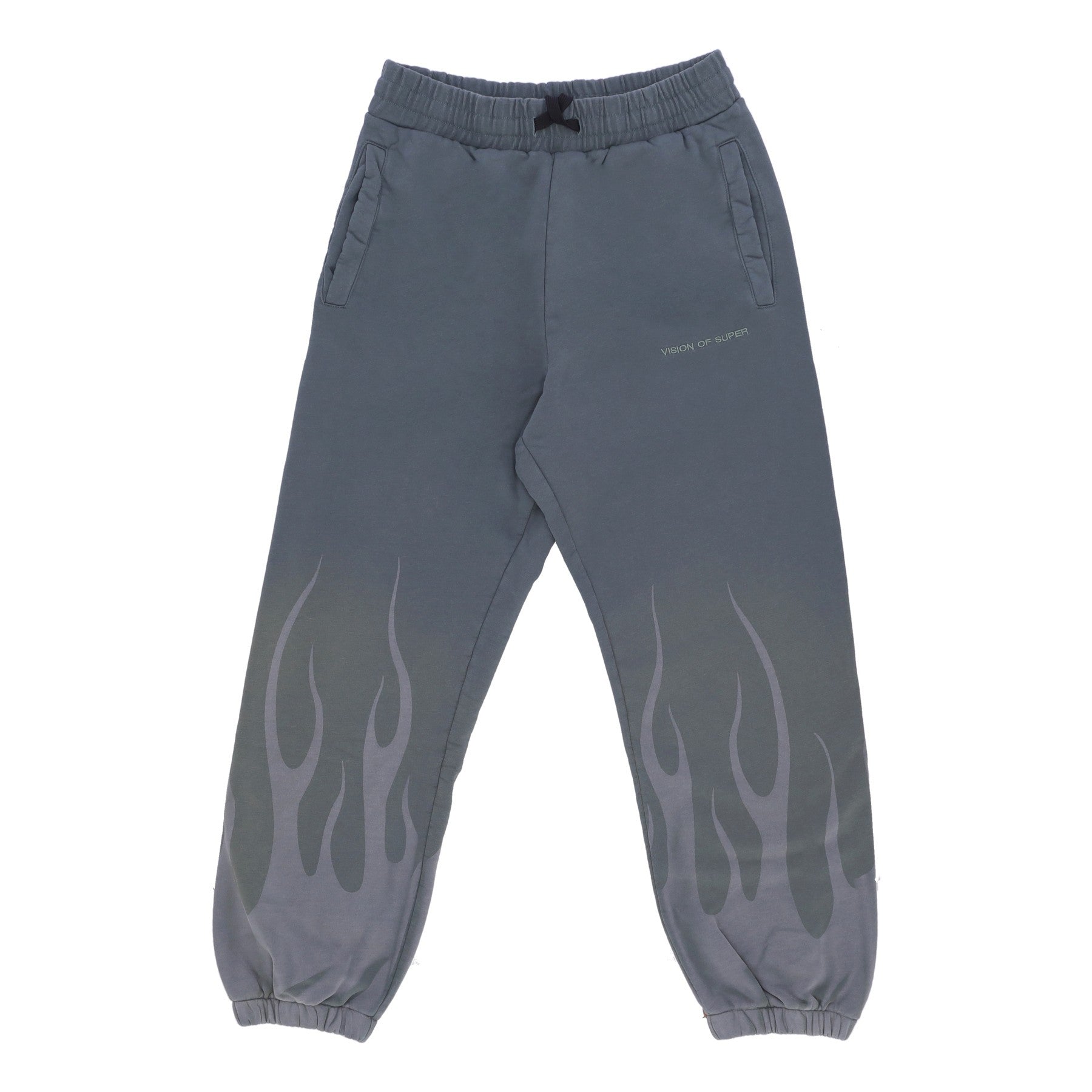 Vision Of Super, Pantalone Tuta Felpato Uomo Corrosive Flames Pants, Balsam Green