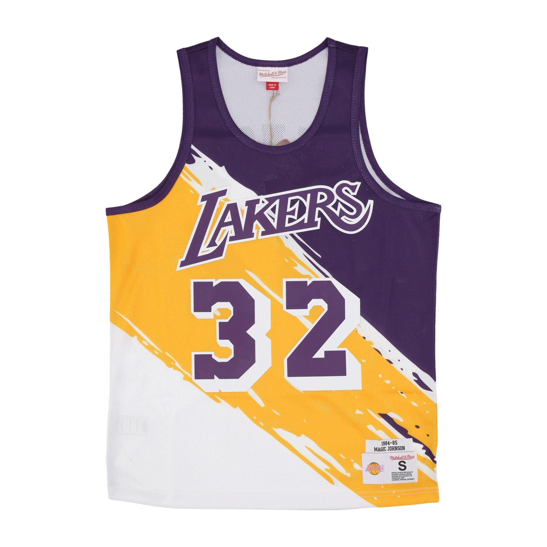 Mitchell & Ness, Canotta Basket Uomo Nba Paint Brush Mesh Tank No 32 Magic Johnson Loslak, Multi/white