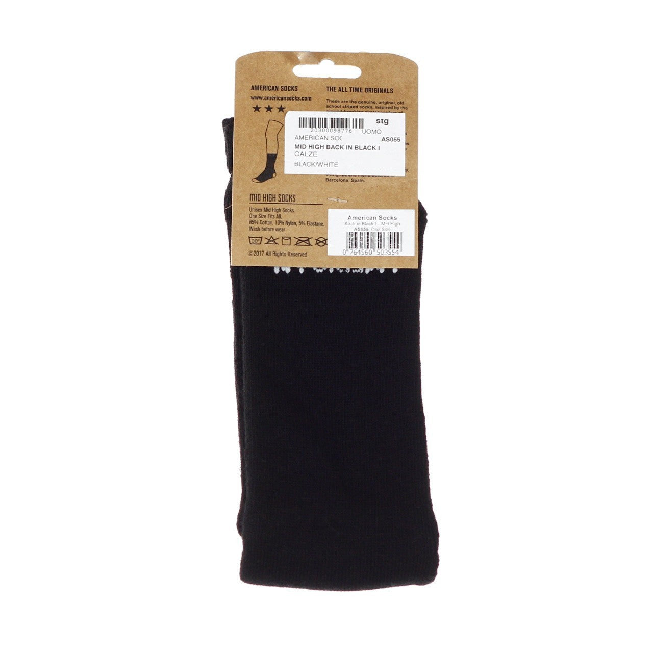 American Socks, Calza Media Uomo Mid High Back In Black I, 