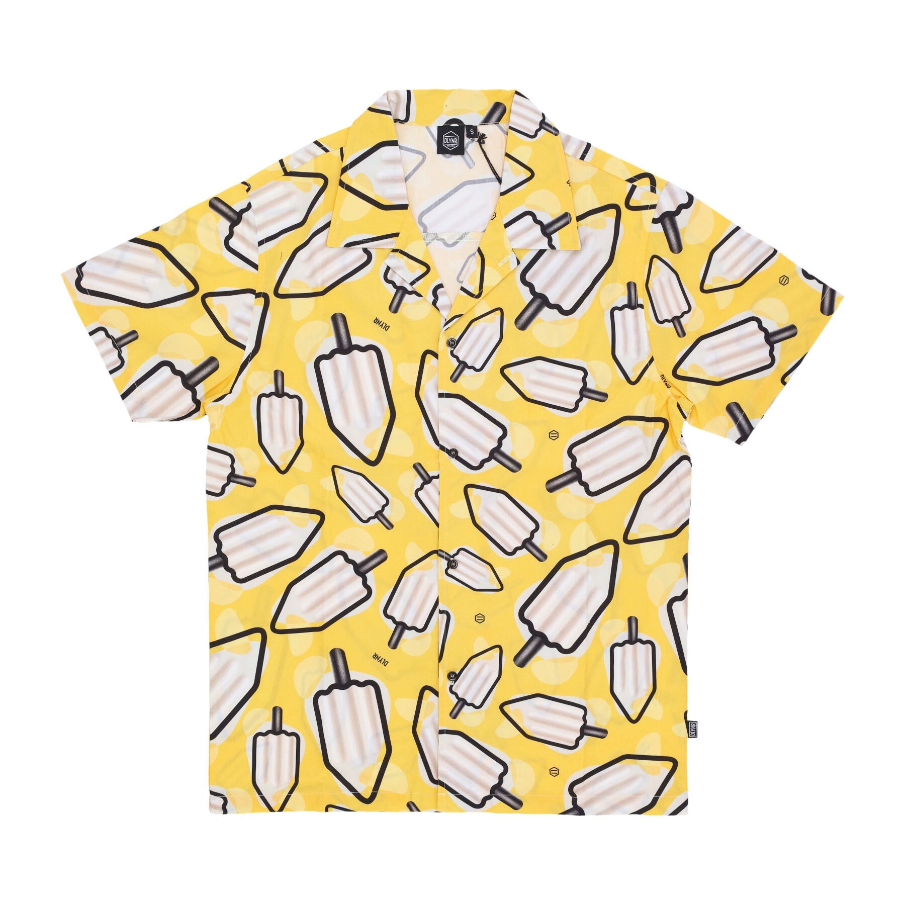 Dolly Noire, Camicia Manica Corta Uomo Mambo Pattern Al Limone Bowling Shirt, Yellow