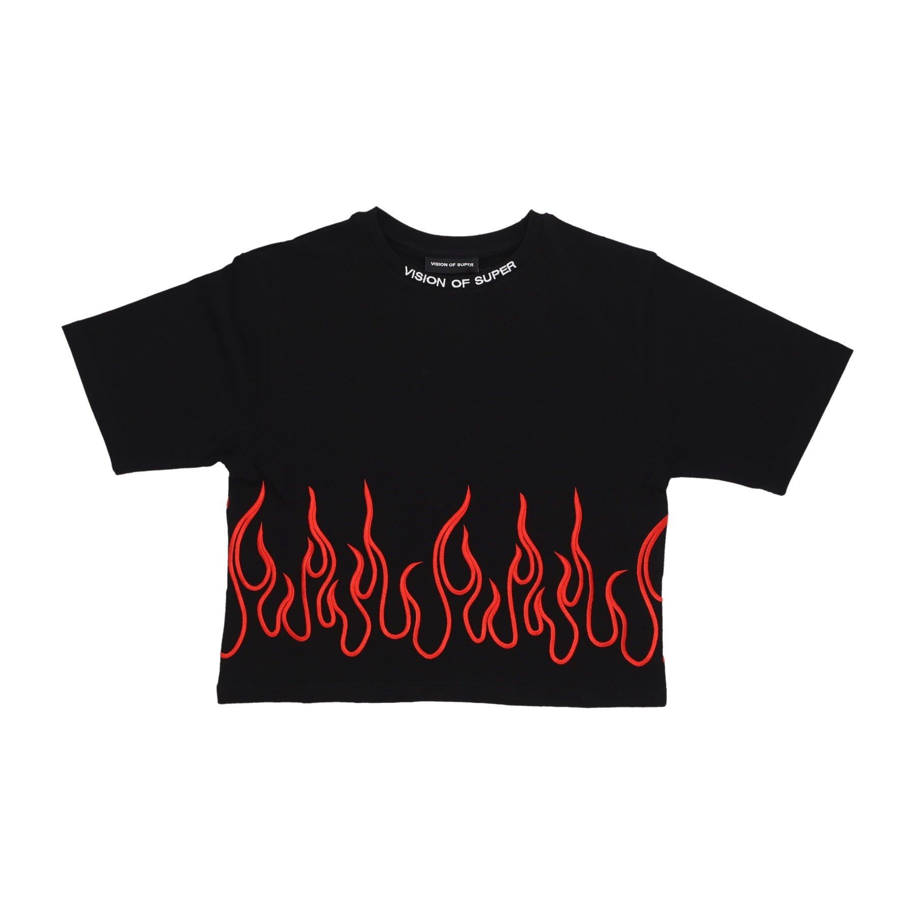 Vision Of Super, Maglietta Corta Donna Embroidered Flames Tee, Black/red