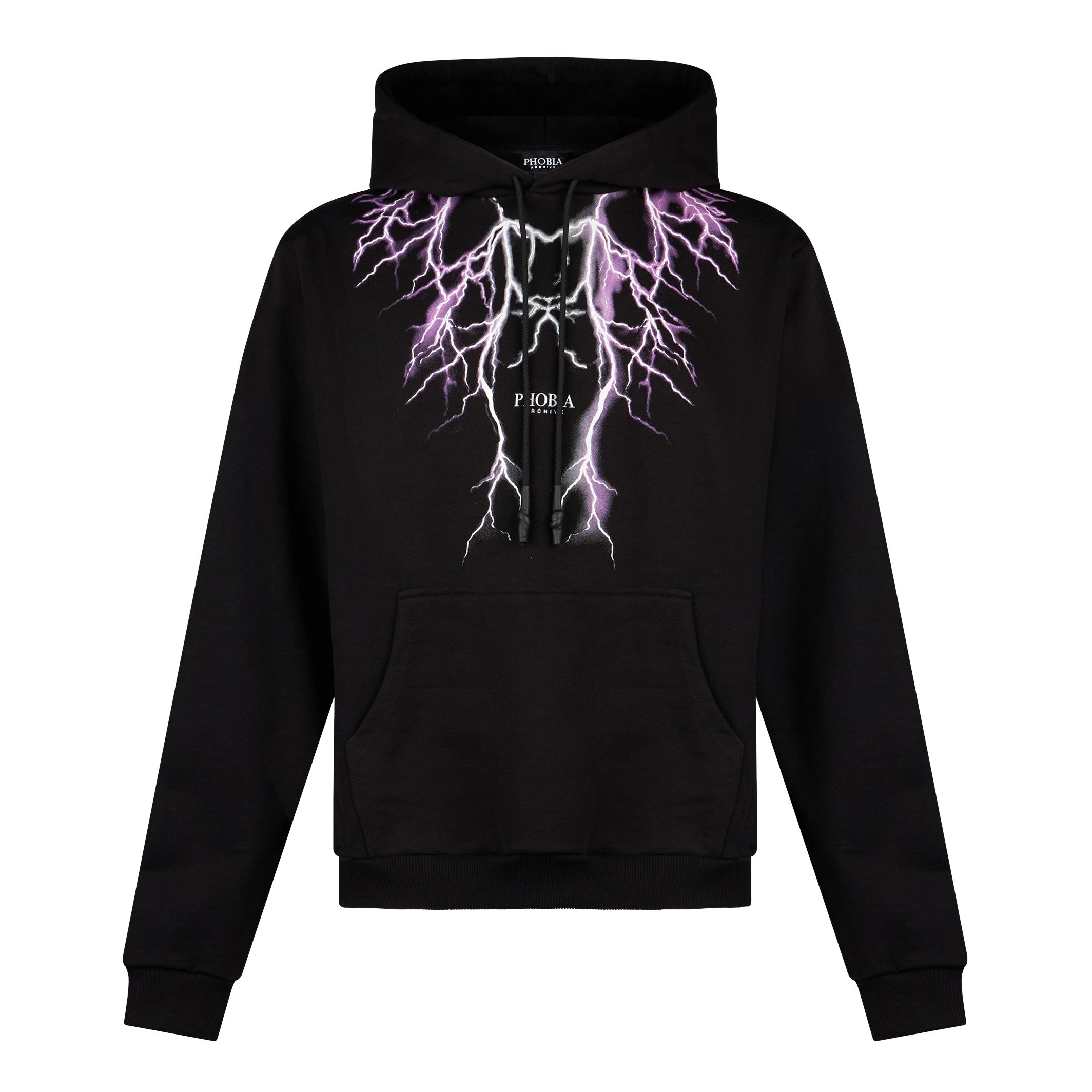 Phobia, Felpa Leggera Cappuccio Uomo Lightning Hoodie, Black/purple/grey