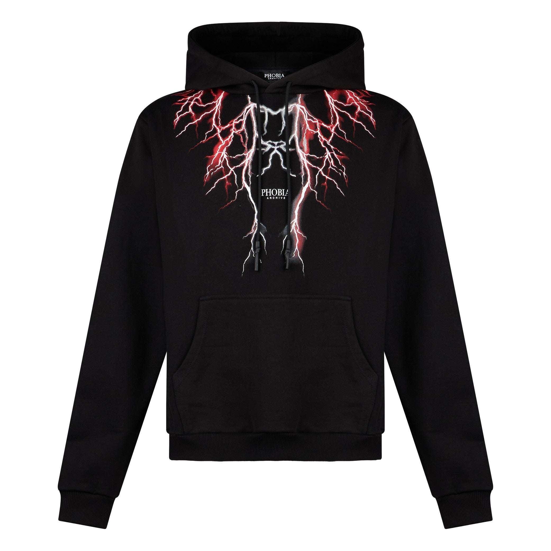 Phobia, Felpa Leggera Cappuccio Uomo Lightning Hoodie, Black/red/grey