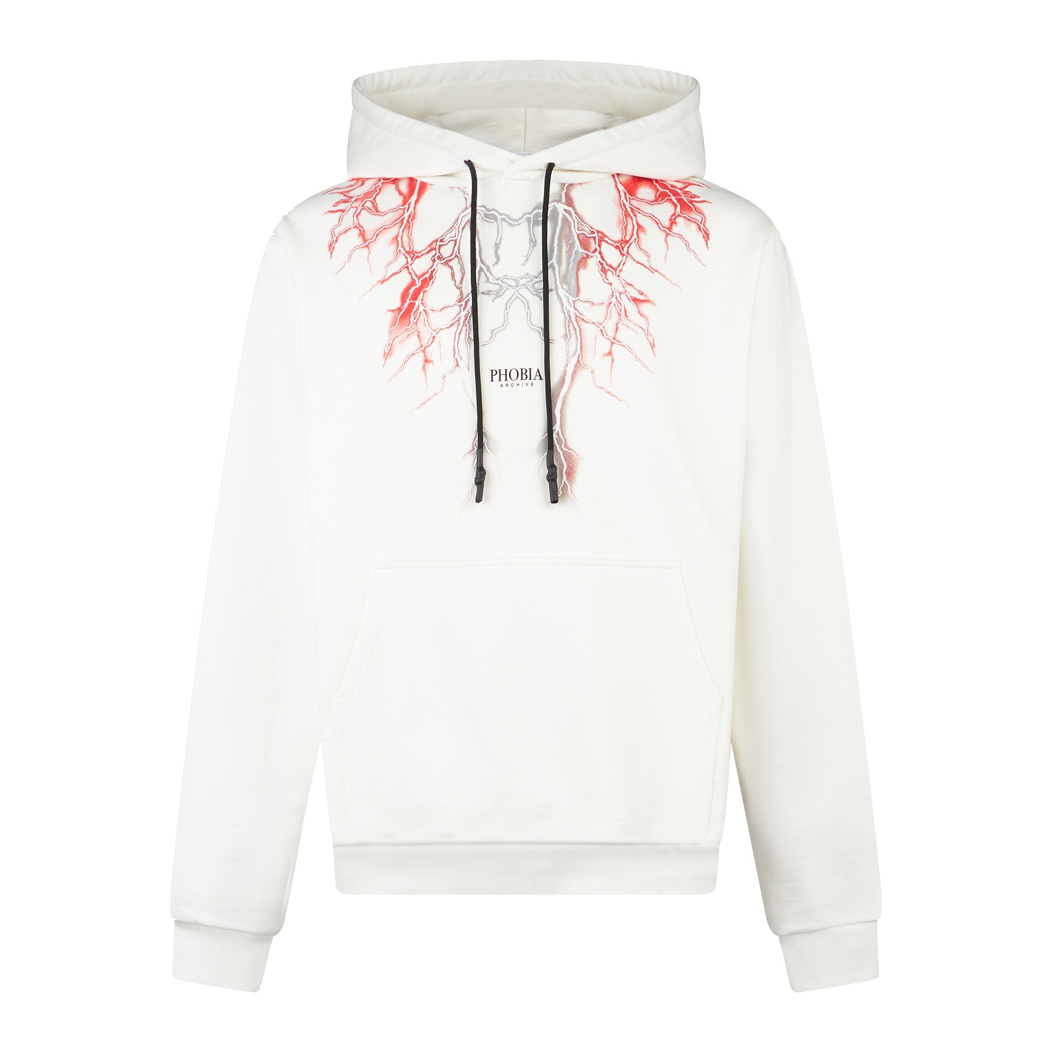 Phobia, Felpa Leggera Cappuccio Uomo Lightning Hoodie, White/red/grey