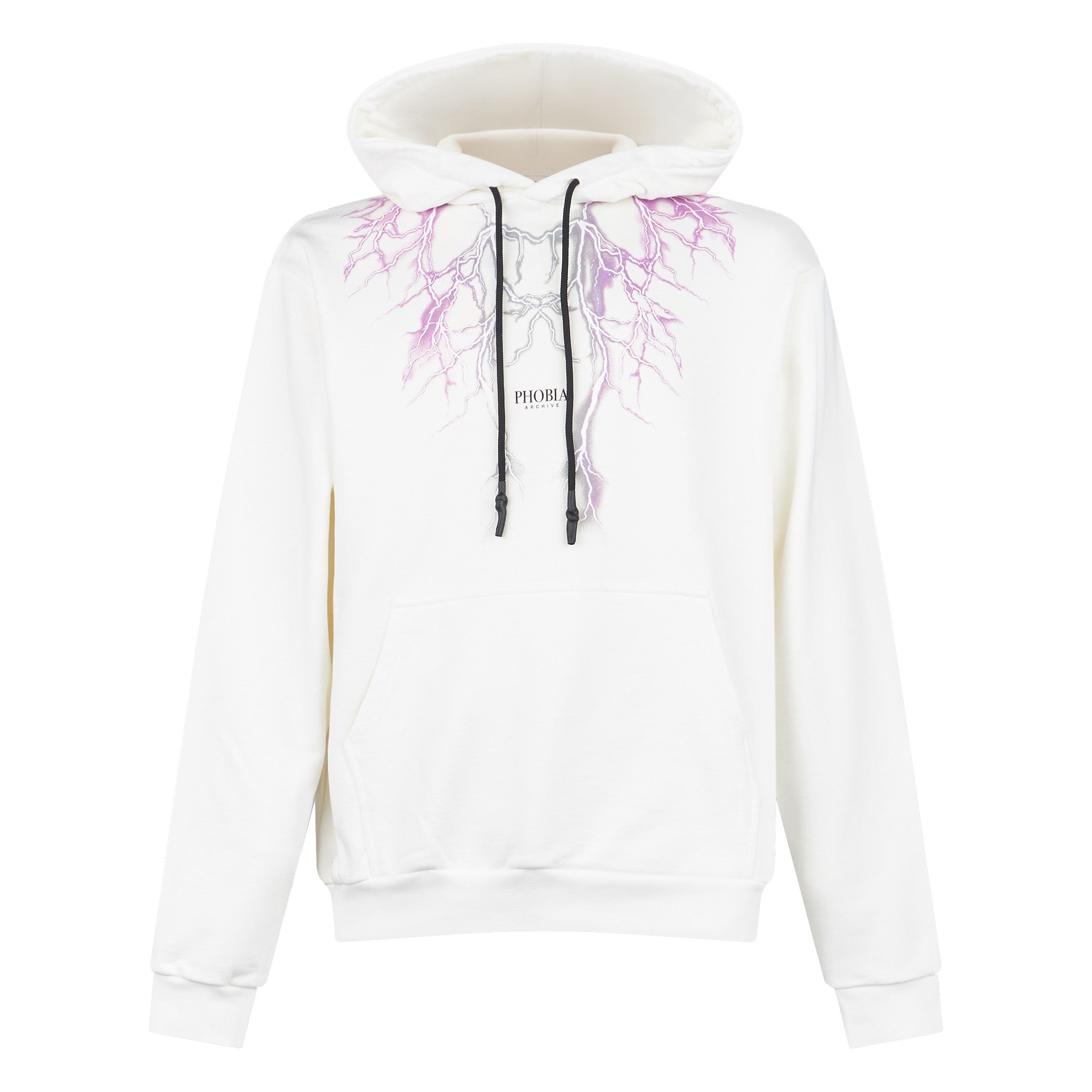 Phobia, Felpa Leggera Cappuccio Uomo Lightning Hoodie, White/purple/grey