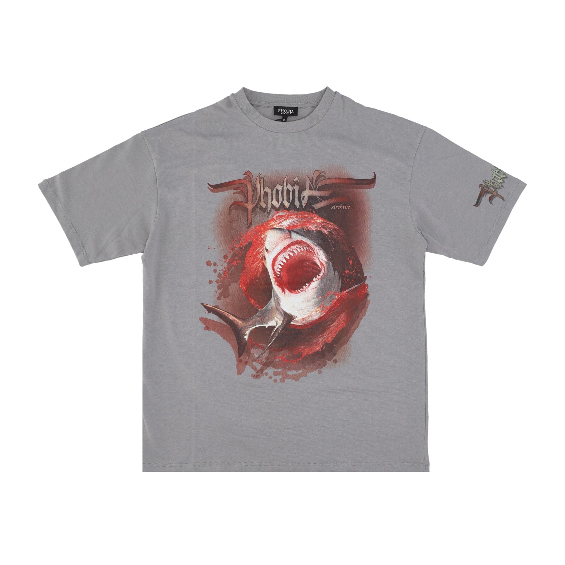 Phobia, Maglietta Uomo Shark Print Tee, Grey