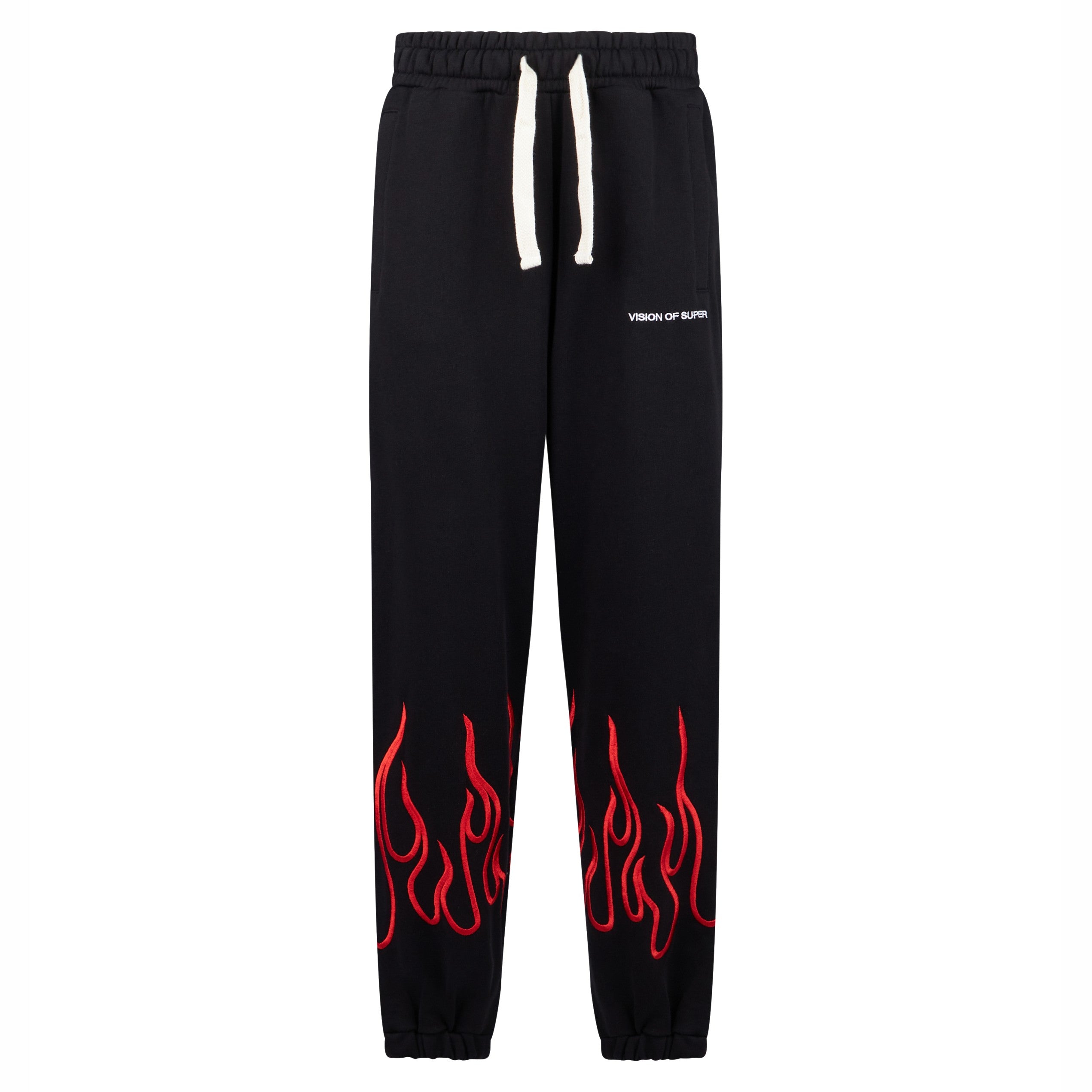 Vision Of Super, Pantalone Tuta Leggero Donna Embroidered Flames Pants, Black/red