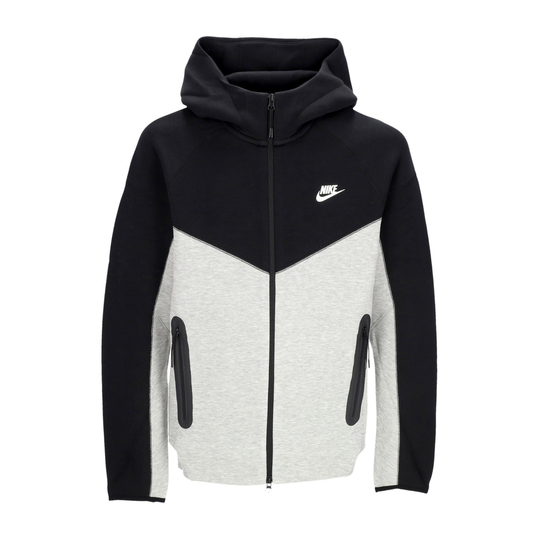 Nike, Felpa Leggera Cappuccio Zip Uomo Tech Fleece Full-zip Windrunner Hoodie, Dk Grey Heather/black/white