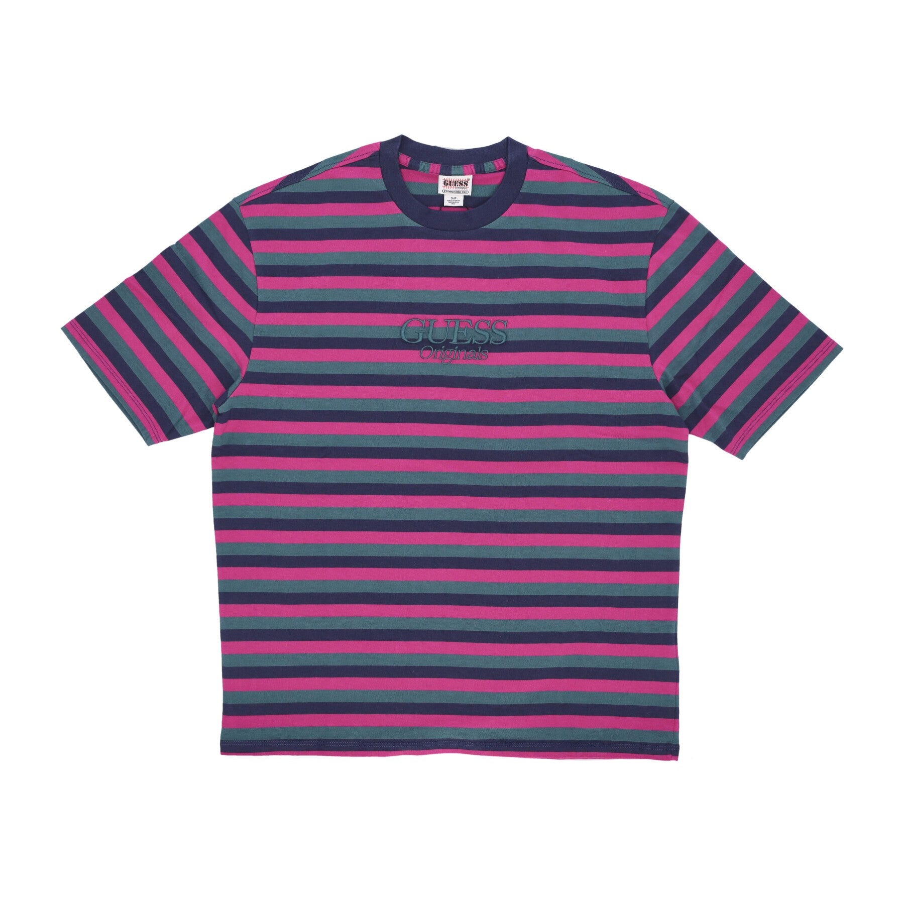 Guess Originals, Maglietta Uomo Go Horizontal Stripe Tee, Cave Blue Multi