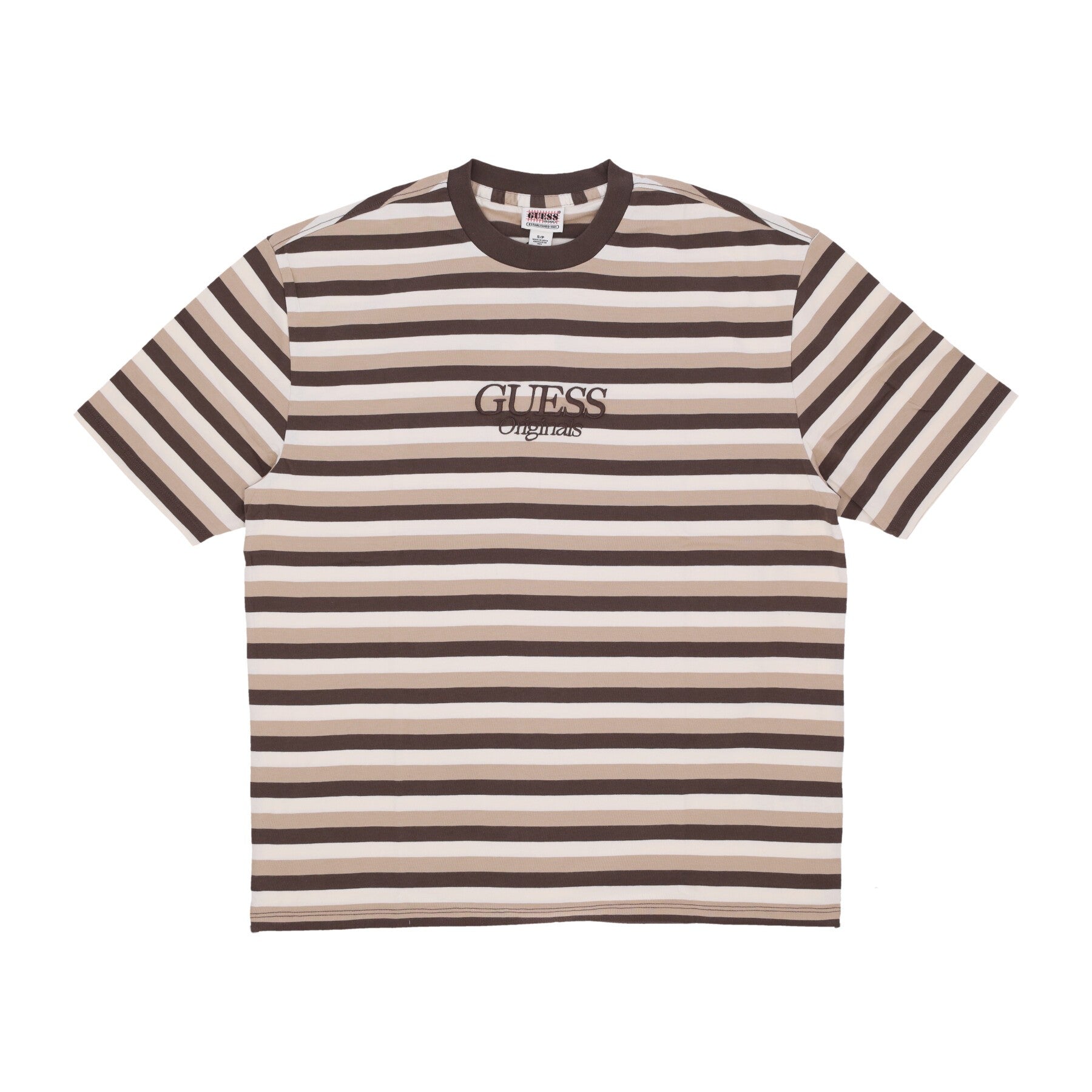 Guess Originals, Maglietta Uomo Go Horizontal Stripe Tee, Coarse Brown Multi