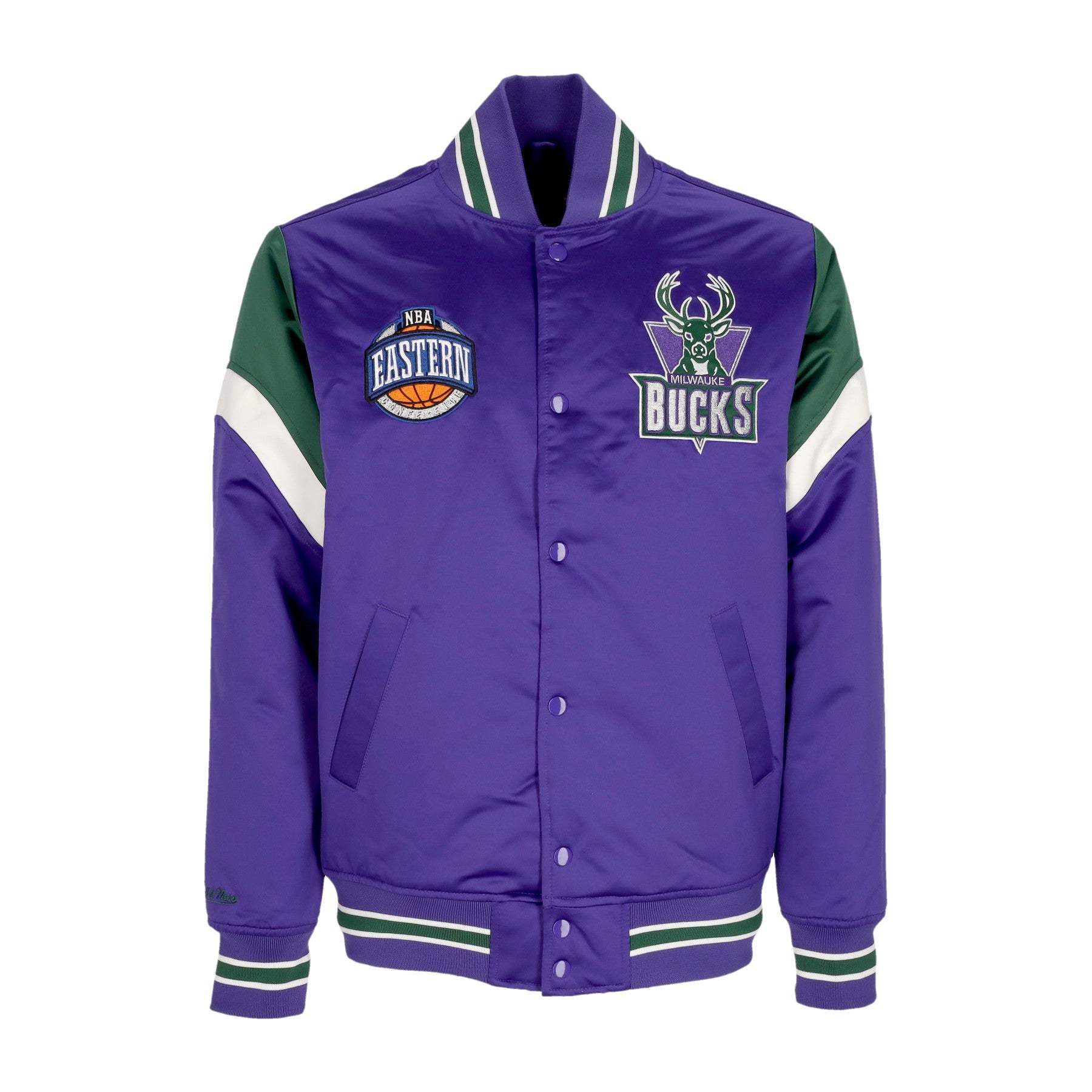 Mitchell & Ness, Giubbotto Bomber Uomo Nba Heavyweight Satin Jacket Milbuc, Original Team Colors