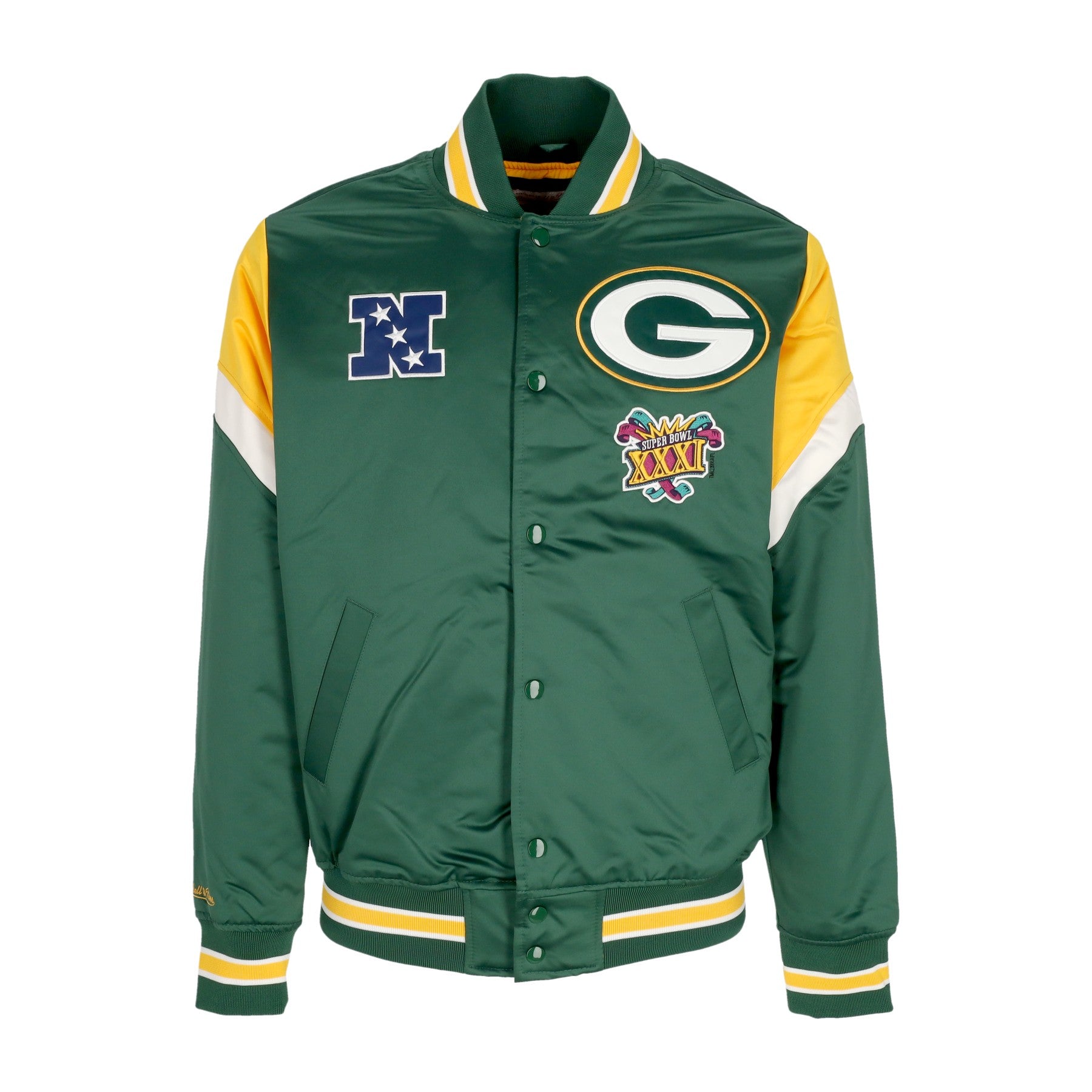 Mitchell & Ness, Giubbotto Bomber Uomo Nfl Heavyweight Satin Jacket Grepac, Original Team Colors