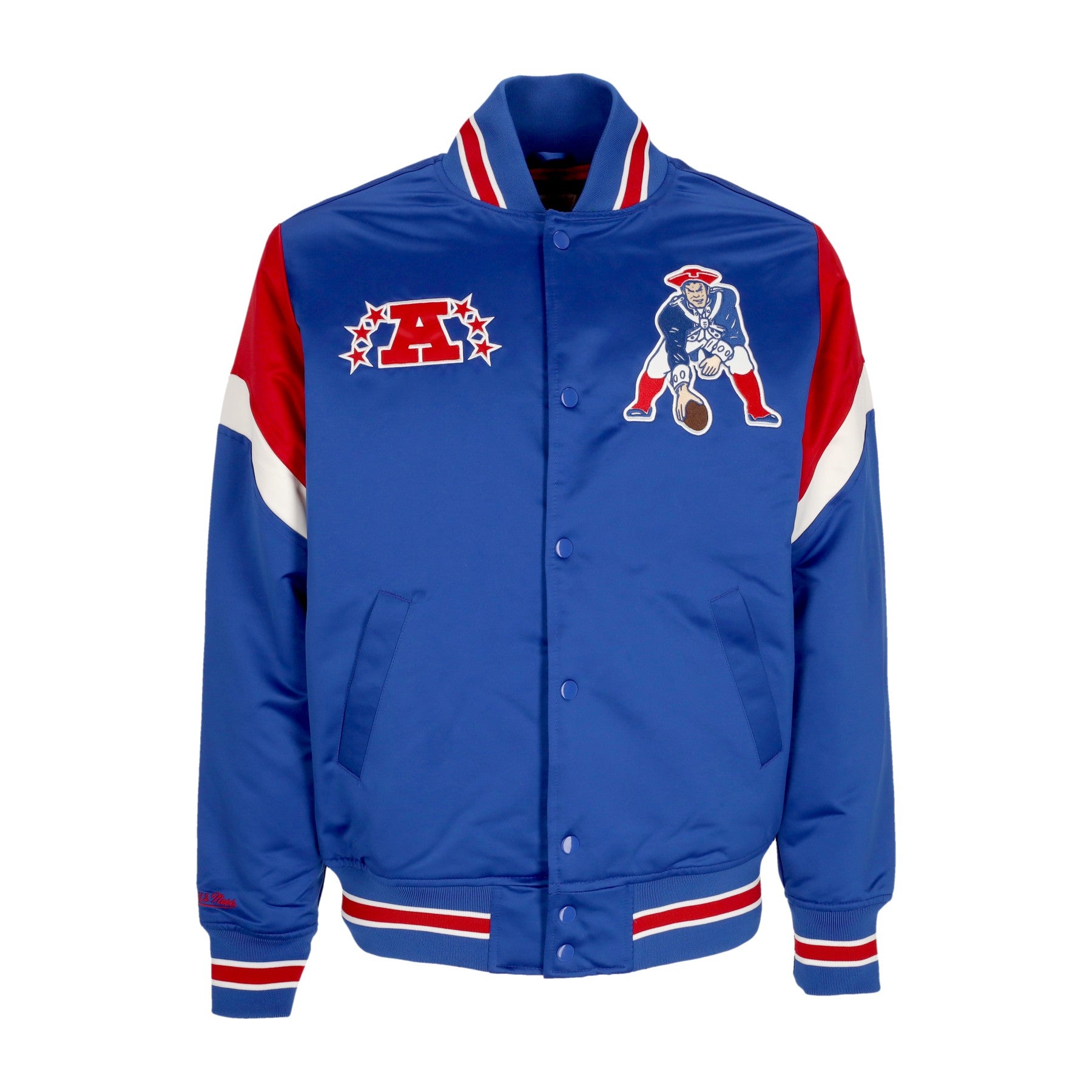 Mitchell & Ness, Giubbotto Bomber Uomo Nfl Heavyweight Satin Jacket Neepat, Original Team Colors