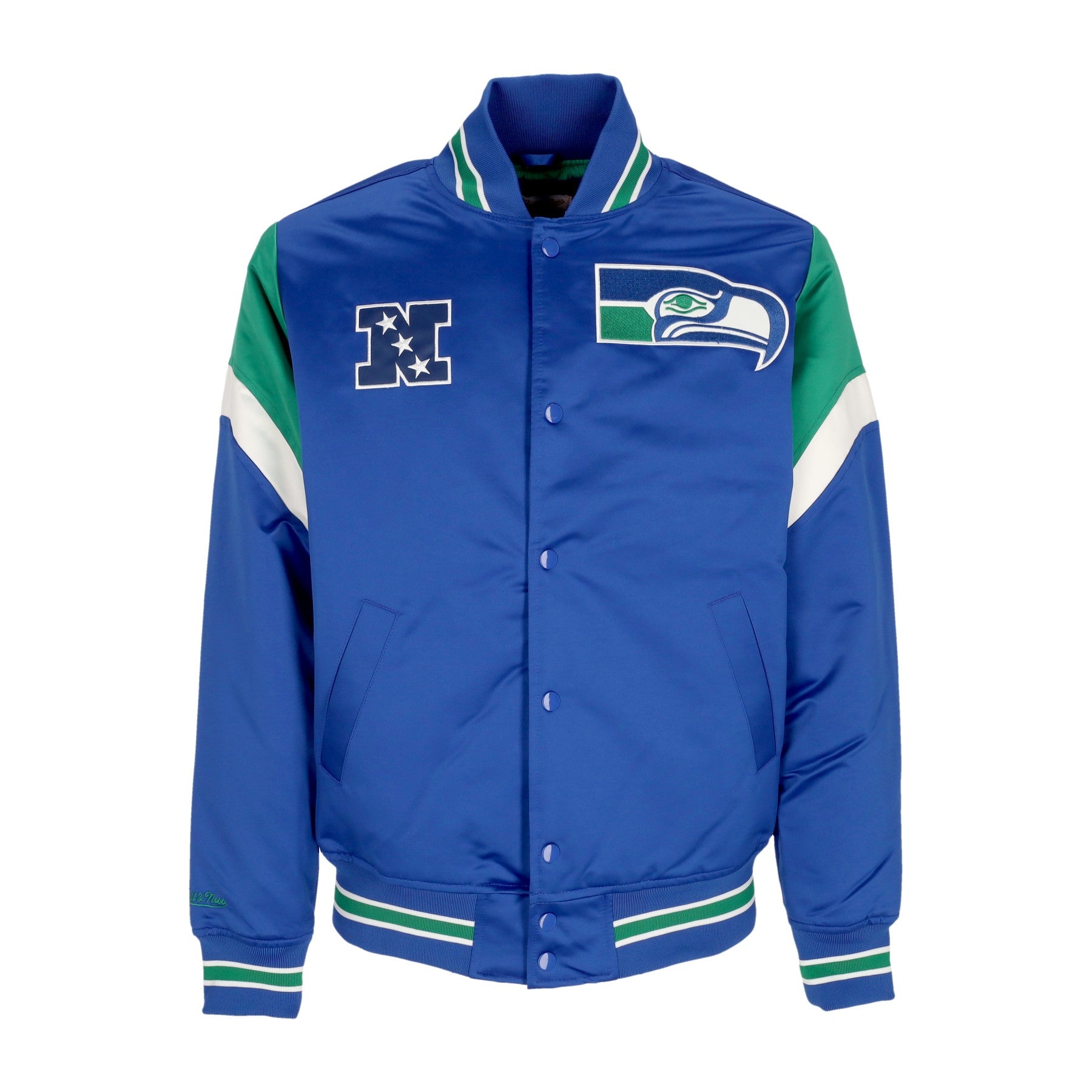 Mitchell & Ness, Giubbotto Bomber Uomo Nfl Heavyweight Satin Jacket Seasea, Original Team Colors