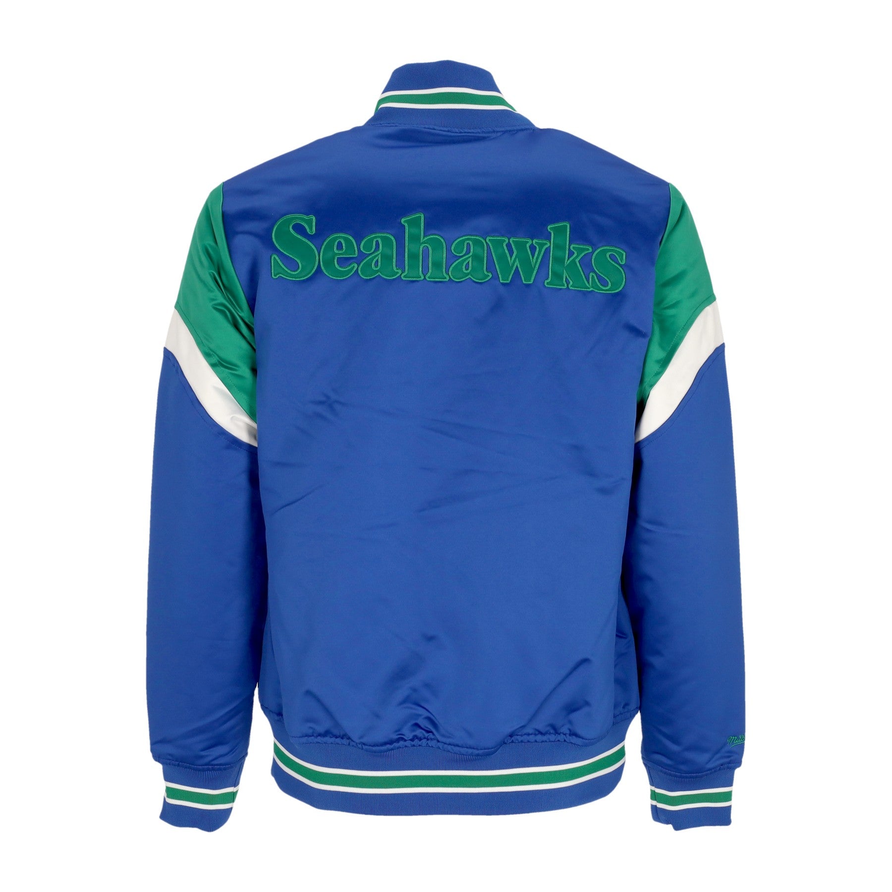 Mitchell & Ness, Giubbotto Bomber Uomo Nfl Heavyweight Satin Jacket Seasea, 