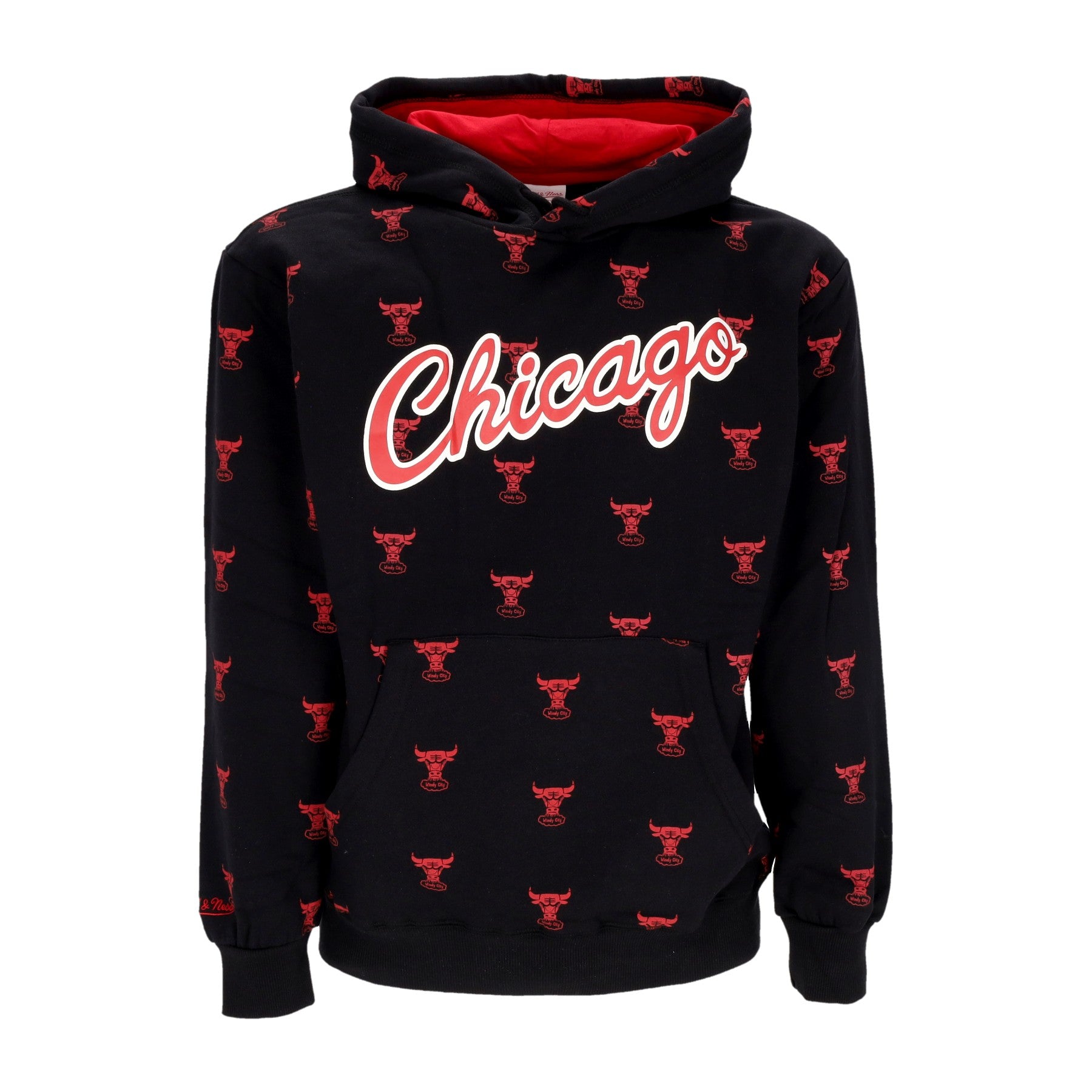 Mitchell & Ness, Felpa Cappuccio Uomo Nba Aop Fleece Hoodie Chibul, Black