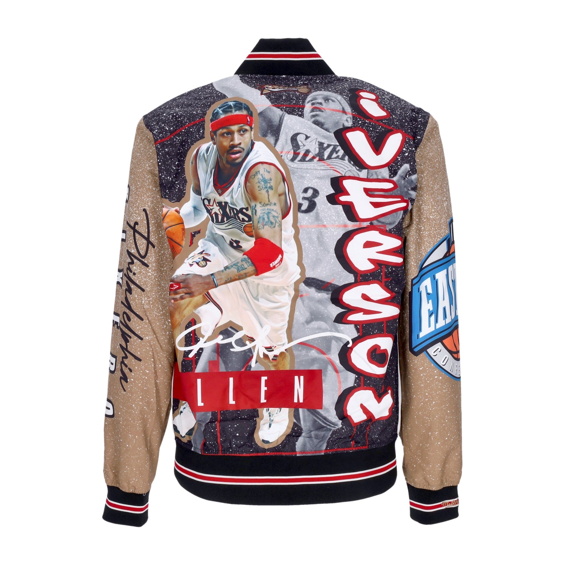 Mitchell & Ness, Giubbotto Bomber Uomo Nba Burst Warm Up Jacket No 3 Allen Iverson Phi76e, 