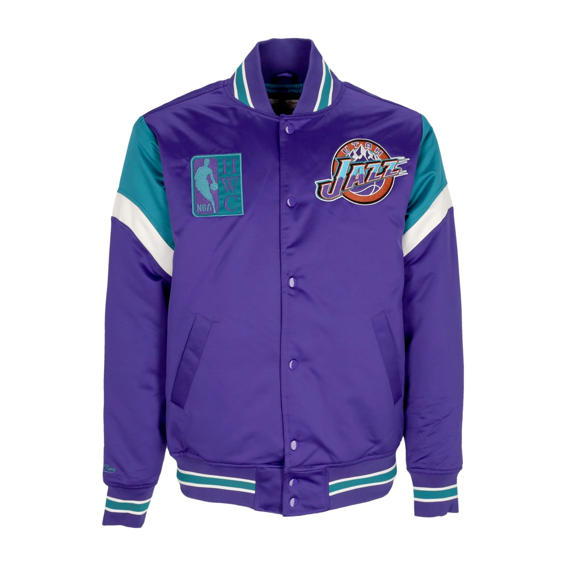 Mitchell & Ness, Giubbotto Bomber Uomo Nba Heavyweight Satin Jacket Utajaz, Original Team Colors