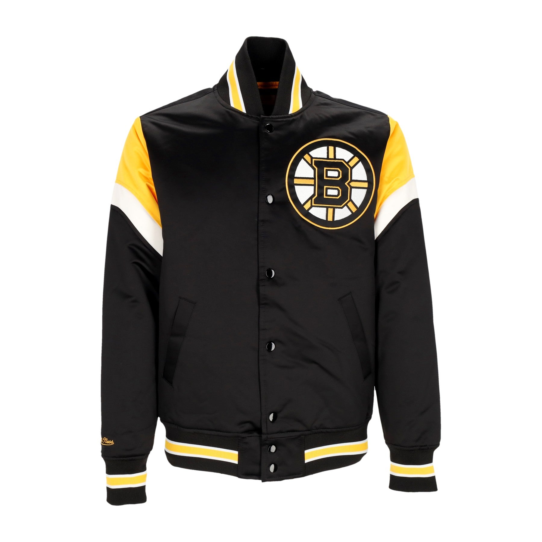 Mitchell & Ness, Giubbotto Bomber Uomo Nhl Heavyweight Satin Jacket Bosbru, Original Team Colors