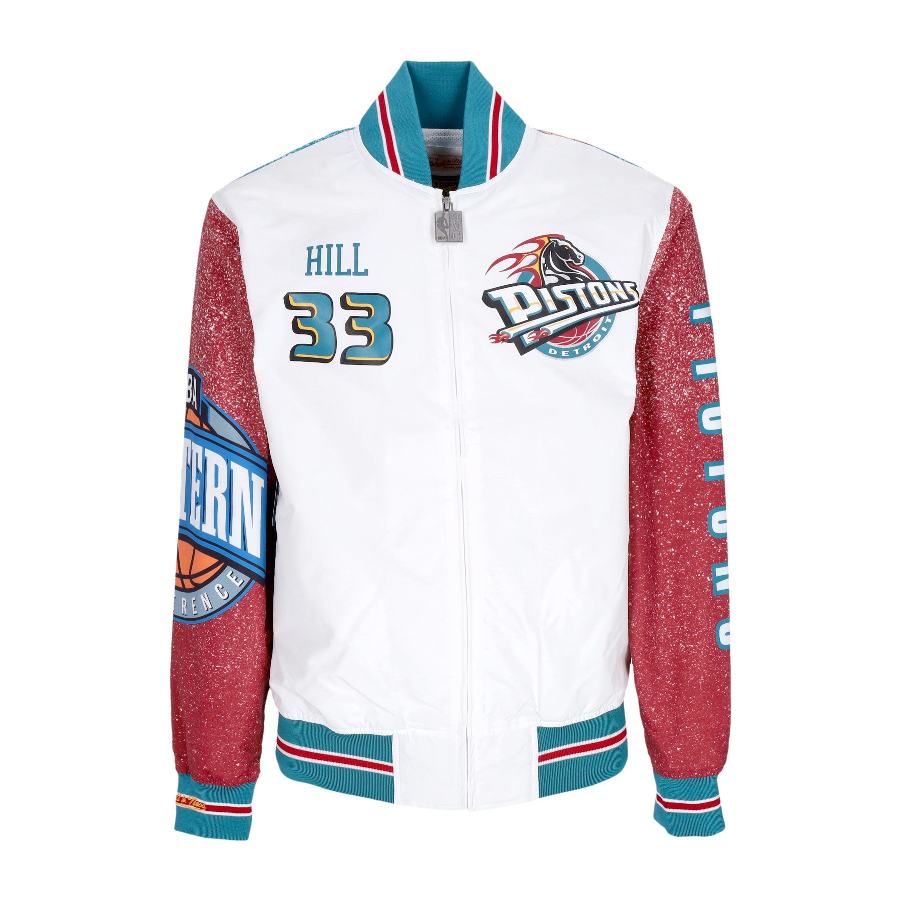 Mitchell & Ness, Giubbotto Bomber Uomo Nba Burst Warm Up Jacket No 33 Grant Hill Detpis, Multi/white