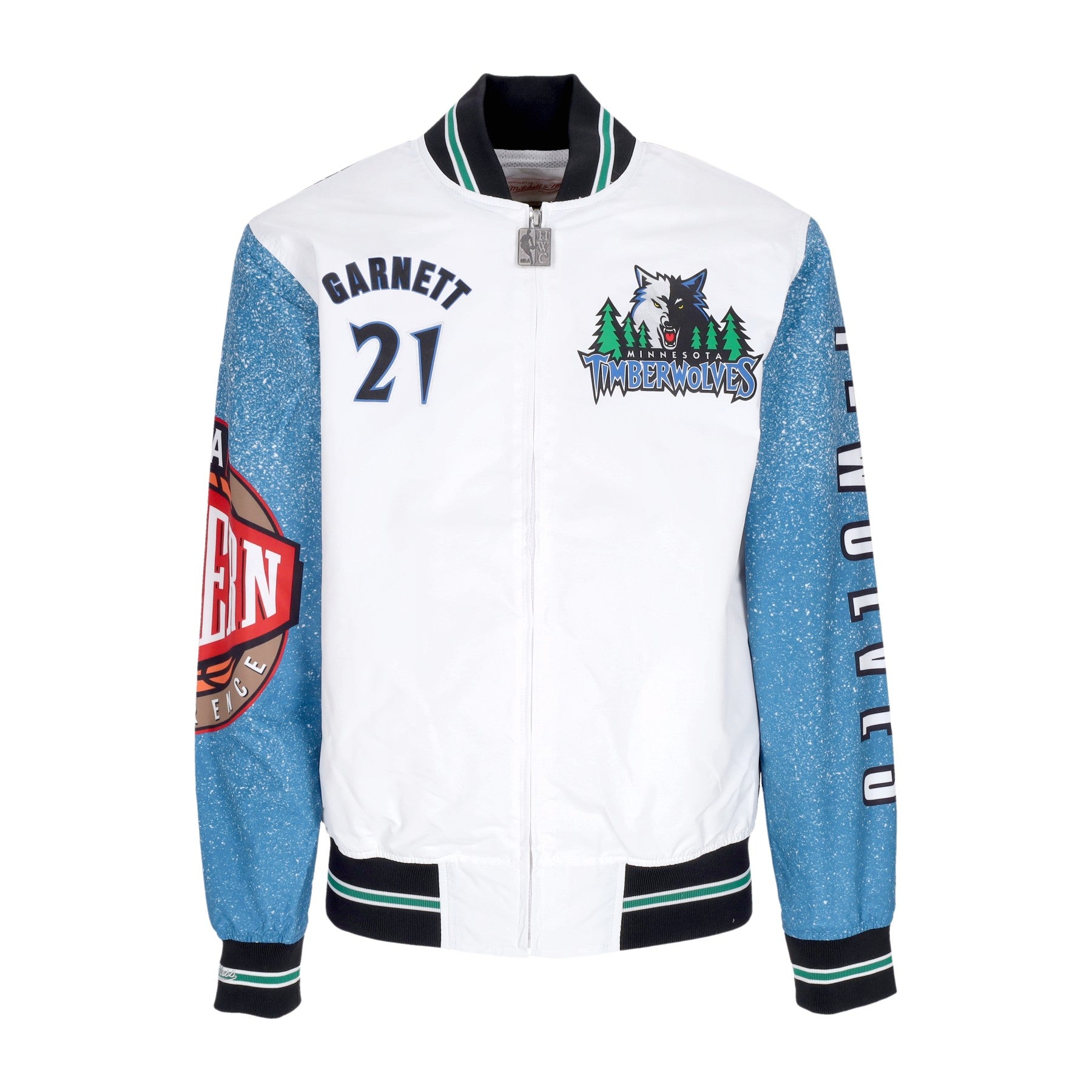 Mitchell & Ness, Giubbotto Bomber Uomo Nba Burst Warm Up Jacket No 21 Kevin Garnett Mintim, Multi/white