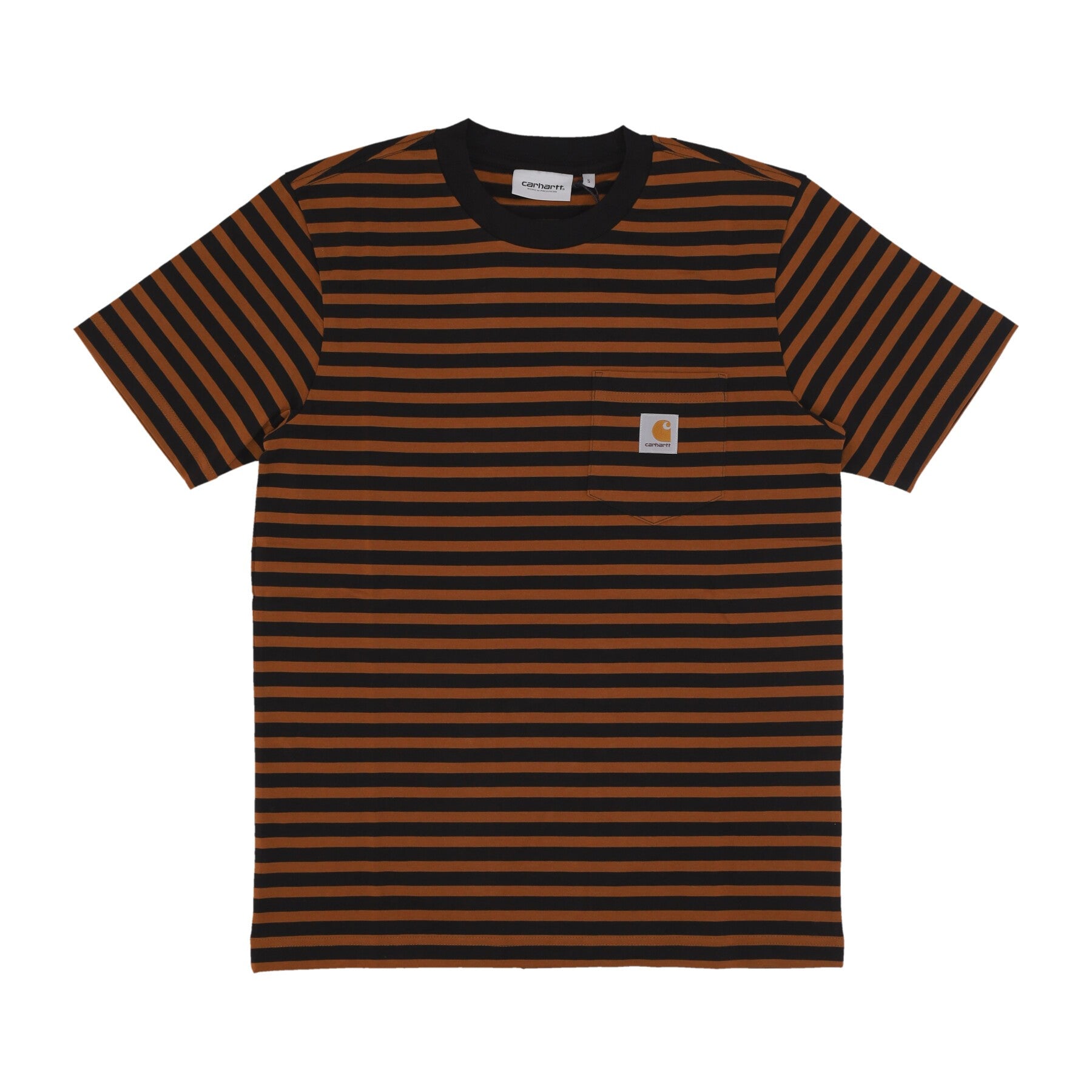 Carhartt Wip, Maglietta Uomo Seidler Pocket, Seidler Stripe/deep H Brown/black