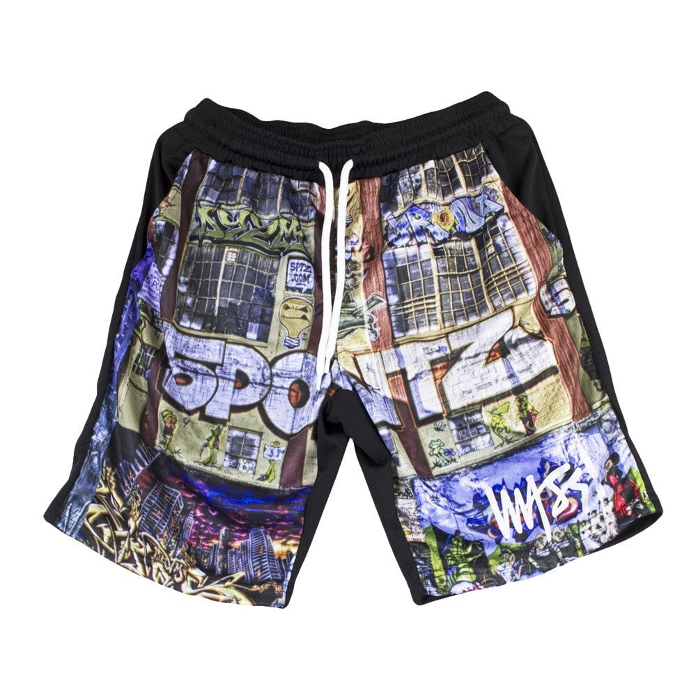 Mass Denim, Pantalone Corto Tuta Felpato Uomo R.i.p 5 Pointz Shorts, Nero/multi