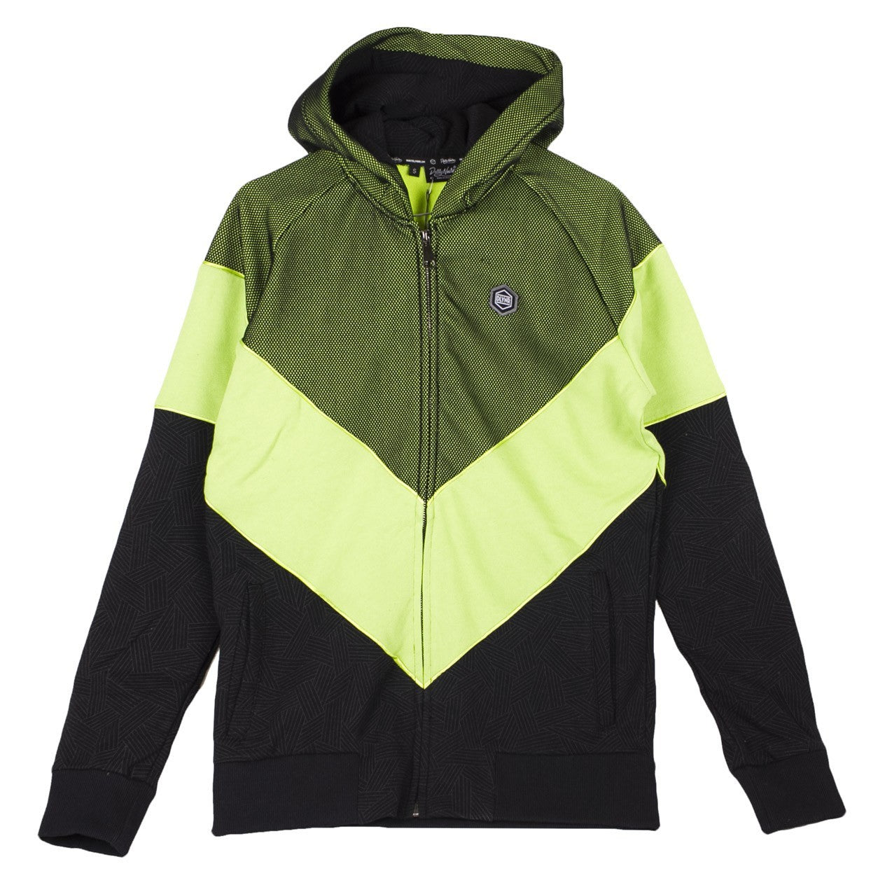 Dolly Noire, Felpa Cappuccio Zip Uomo Volo, Black/fluo Green