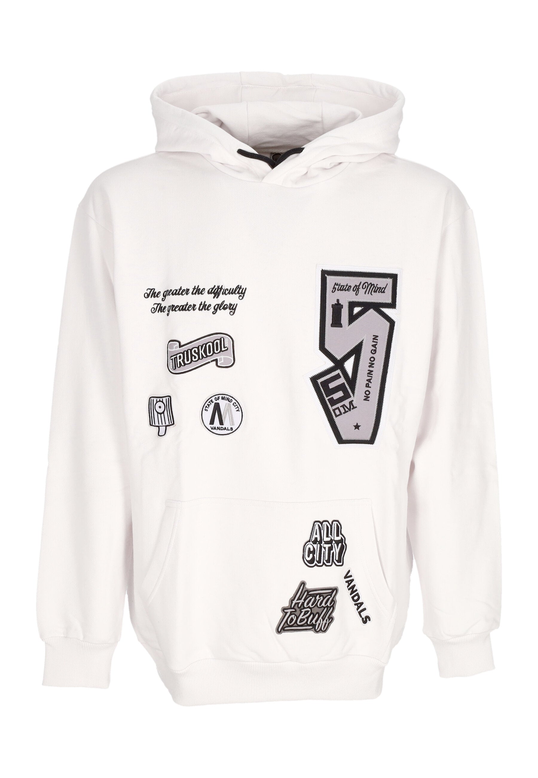 Men's Lightweight Hooded Sweatshirt Graffiti Patch Hoodie White