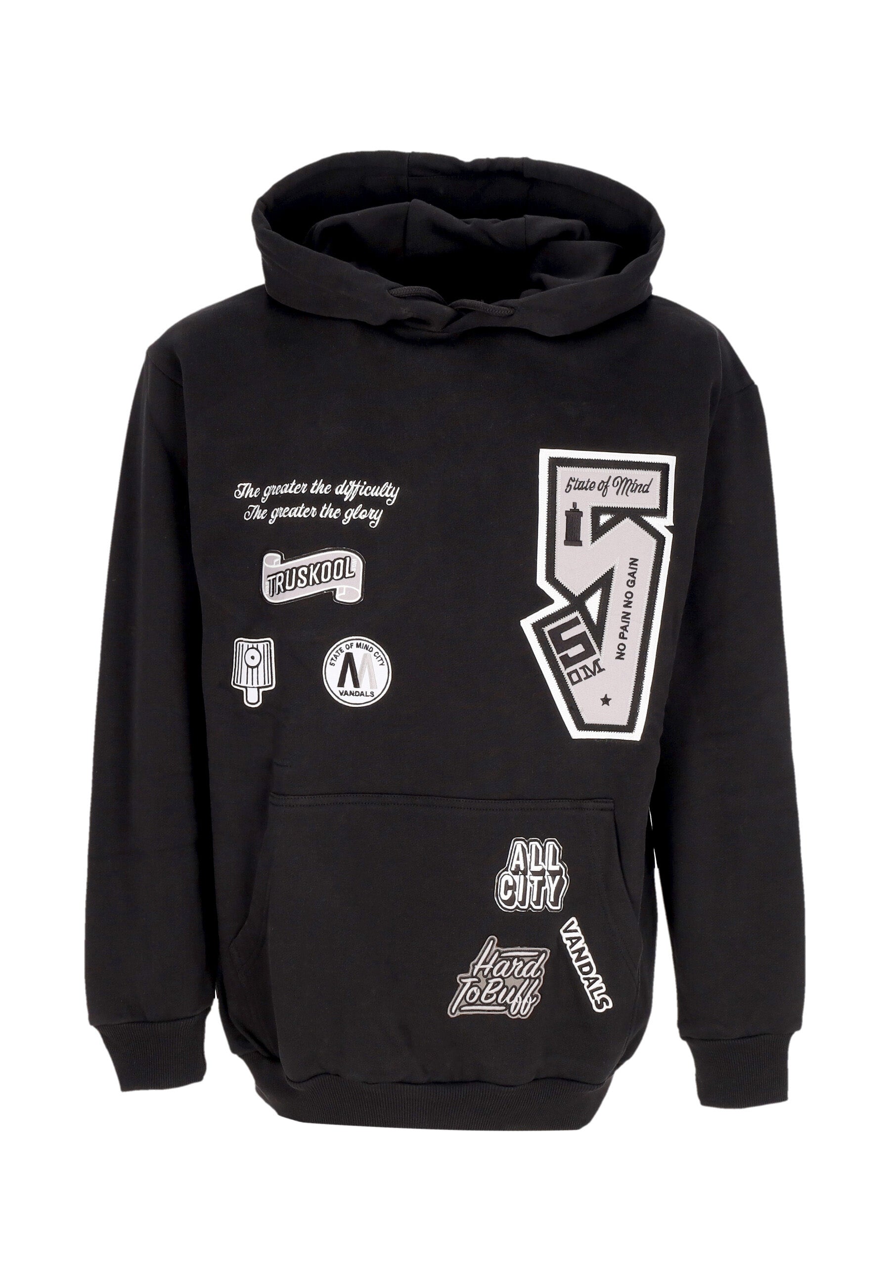 Felpa Leggera Cappuccio Uomo Graffiti Patch Hoodie Black MFSOM4107