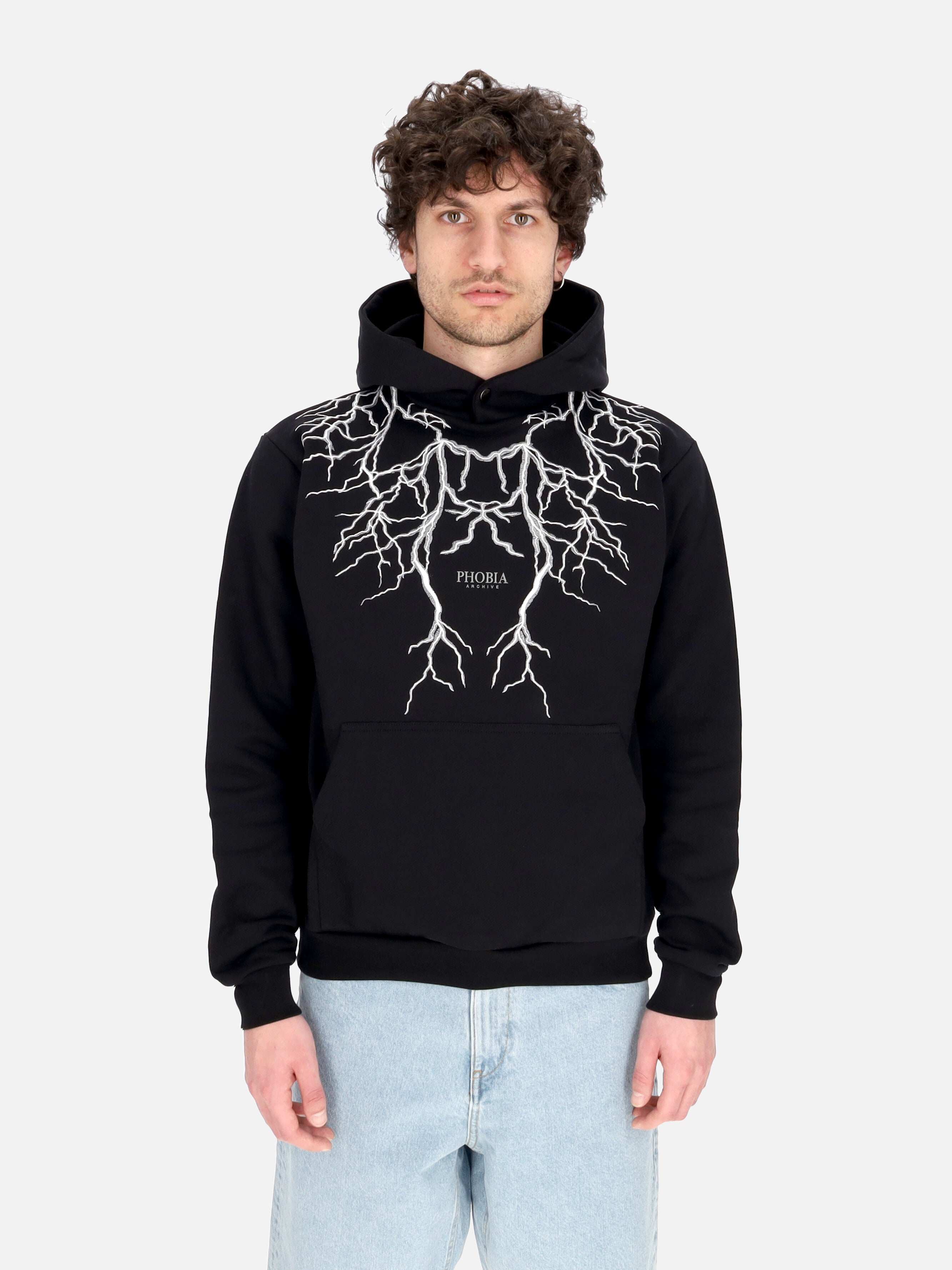 Felpa Leggera Cappuccio Uomo Embroidery Lightning Hoodie Black/grey PH00533