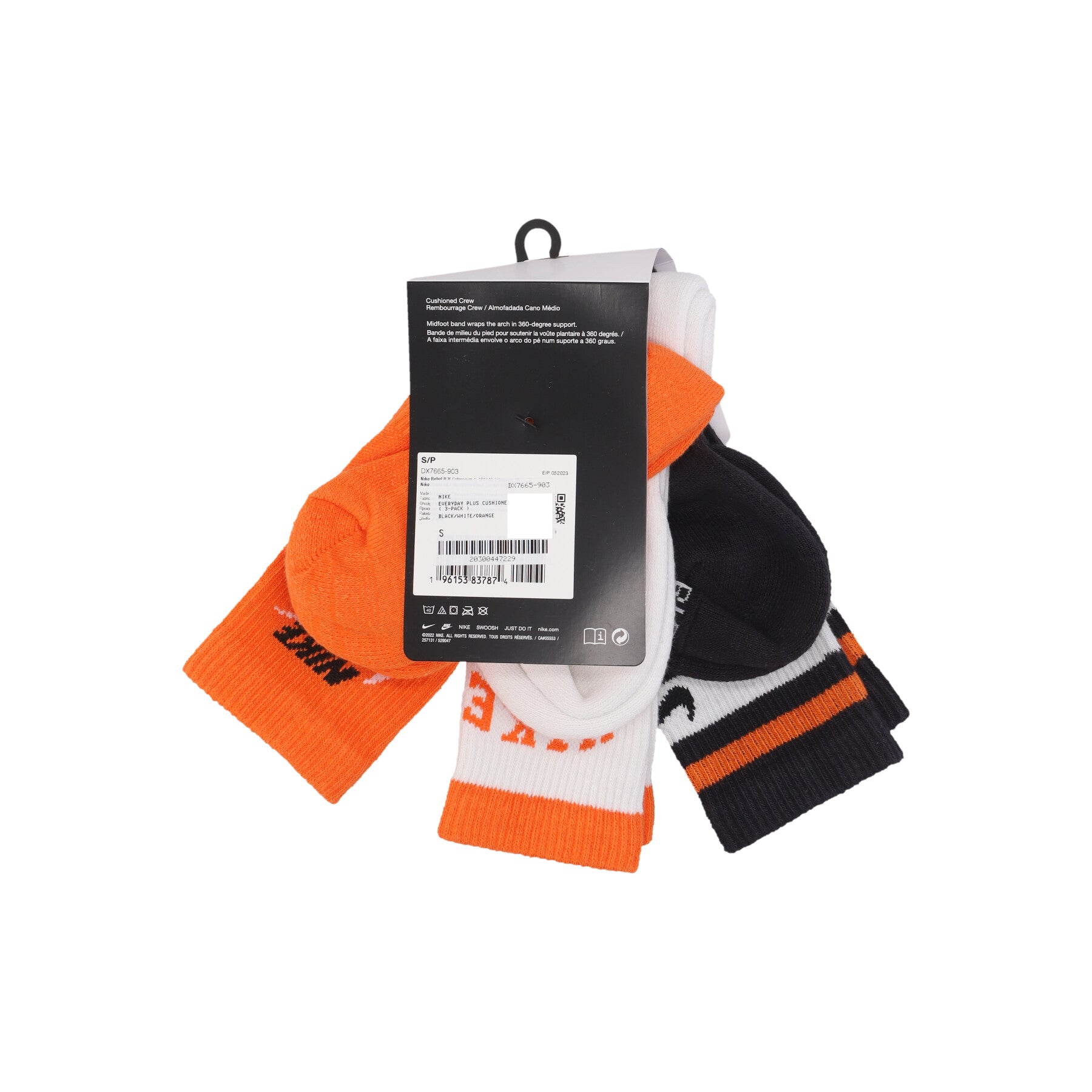 Calza Media Uomo Everyday Plus Cushioned Crew Socks ( 3-pack ) Black/white/orange DX7665-903