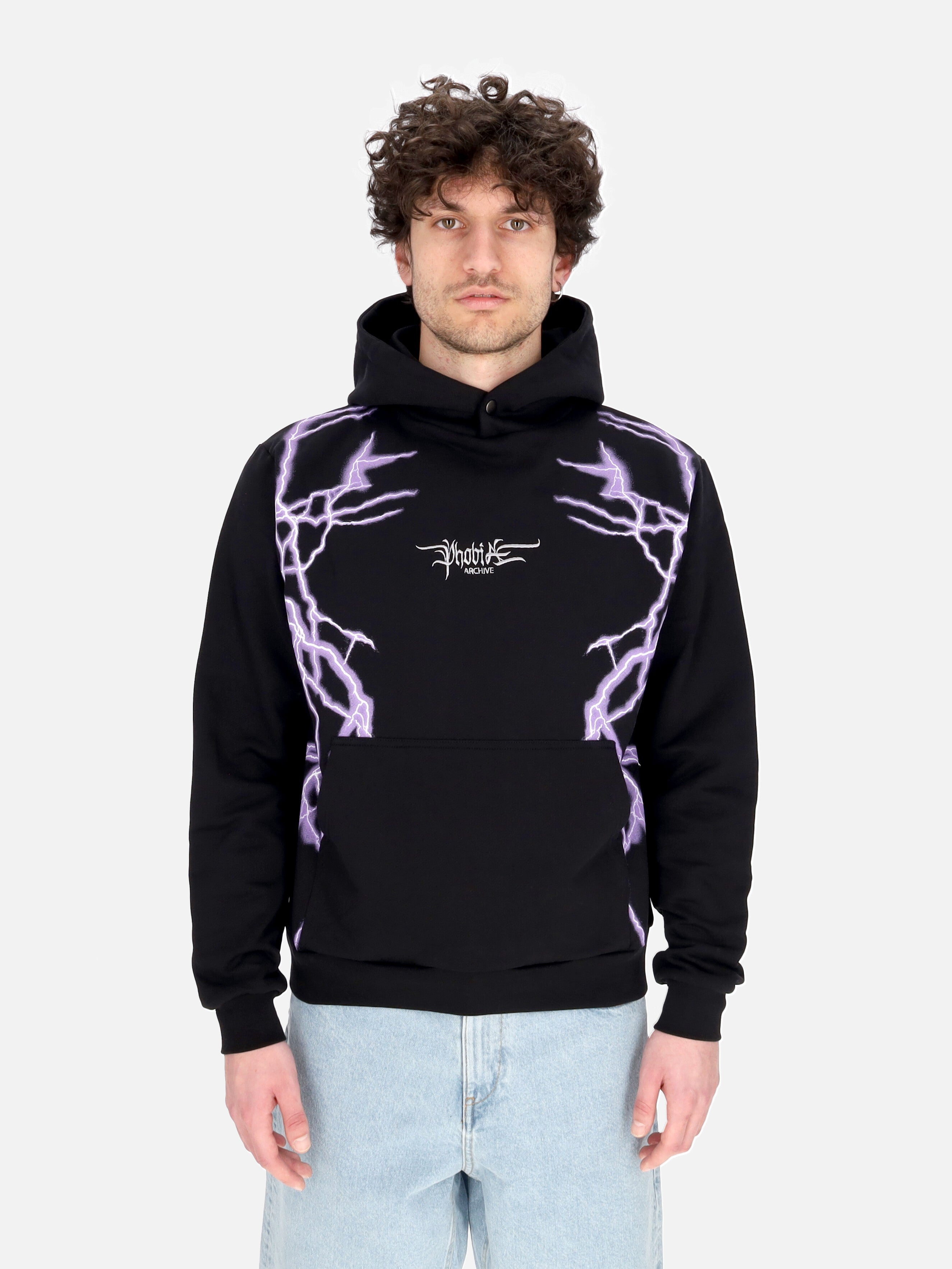 Felpa Leggera Cappuccio Uomo Lateral Lightning Print Hoodie Black/purple PH00563