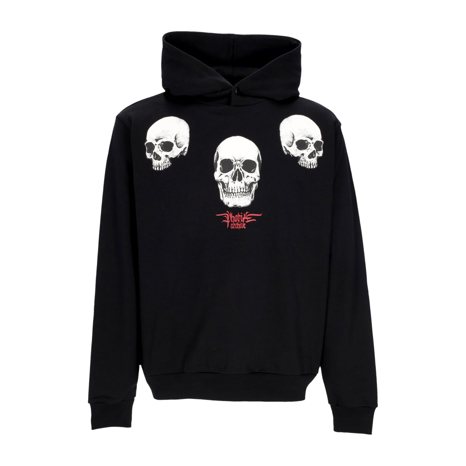 Felpa Leggera Cappuccio Uomo Triple Skull Print Hoodie Black/red PH00663