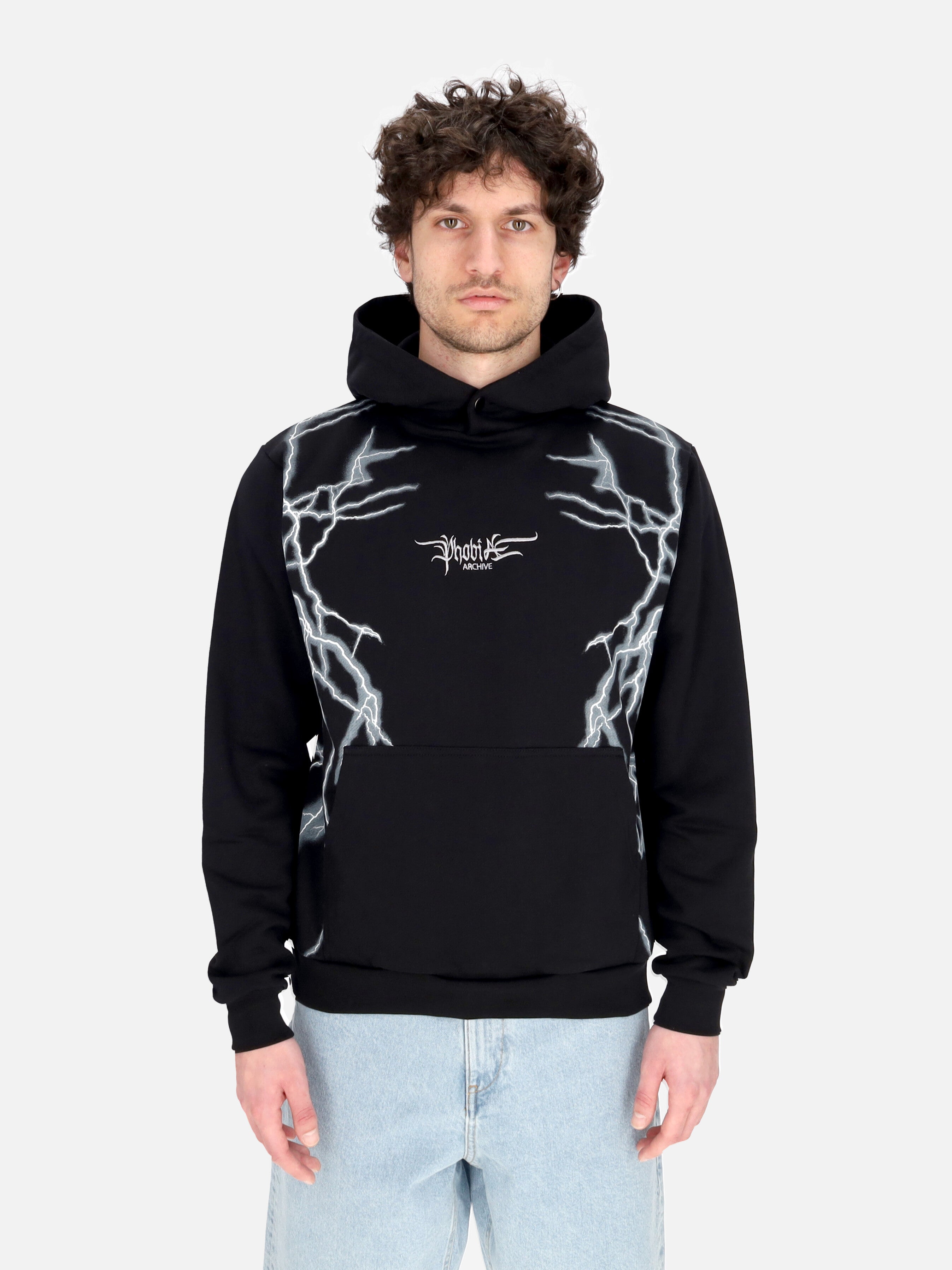 Felpa Leggera Cappuccio Uomo Lateral Lightning Print Hoodie Black/white PH00562